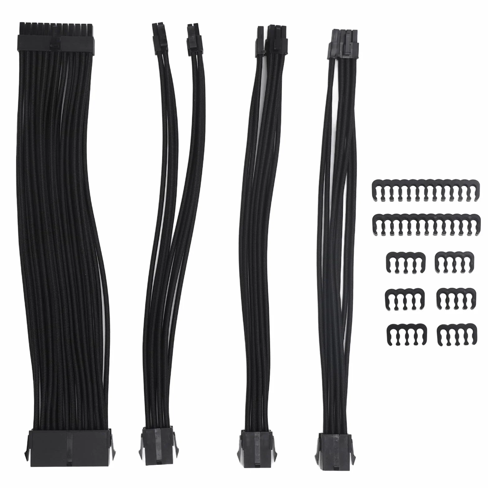 Asixxsix Zestaw Przedłużacza Kabla PSU z Grzebieniem Kablowym, Przedłużacze Kabla PSU 18AWG, 24-pinowe Złącze ATX 4+4Pin CPU w Nylonowej Osłonie 30cm, 6+2Pin PCIE GPU Przedłużacz Zasilania (BLACK)