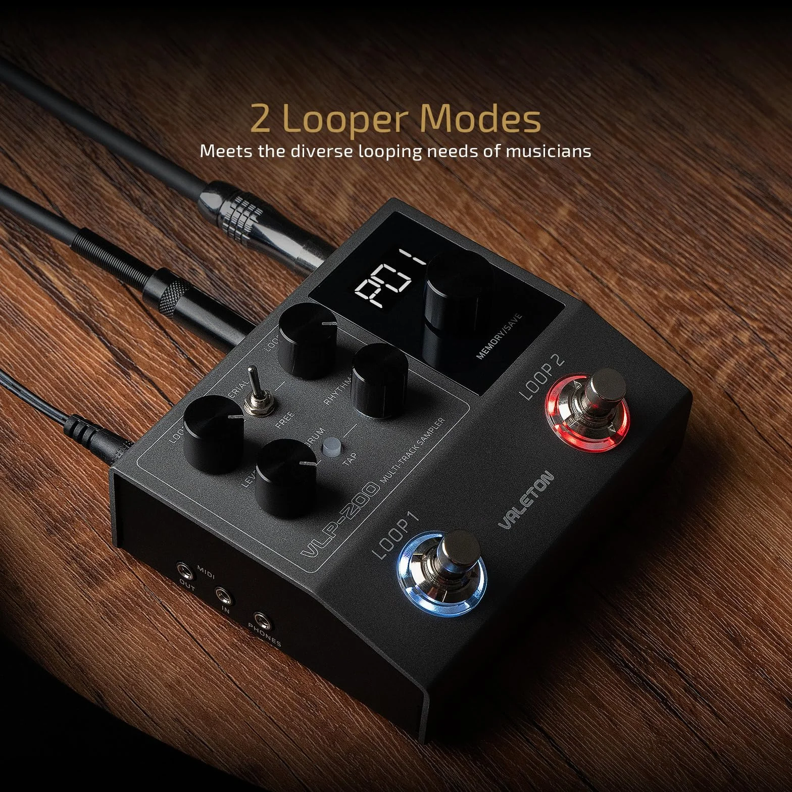 Valeton Pedał Looper Dual Track Stereo Looper do gitary, basu, klawiszy, wokalu, perkusji 99 miejsc na projekty Obsługa oprogramowania VLP-200
