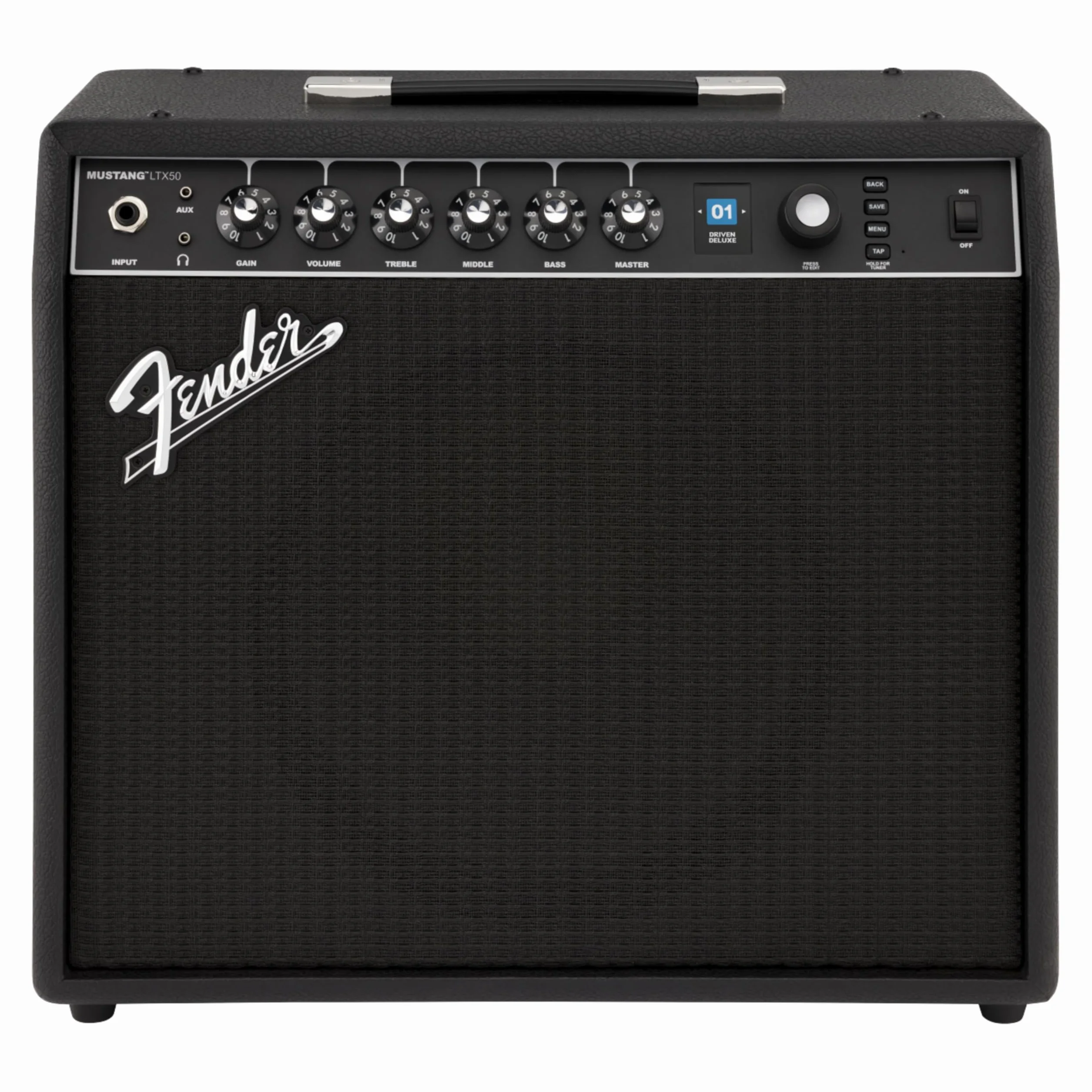 Fender Mustang LTX50 wzmacniacz gitarowy Combo, 50 W, wszechstronne dźwięki, 100 ustawień wstępnych, 50 typów wzmacniaczy i efektów, łatwa obsługa, wbudowany stroik i złącze USB