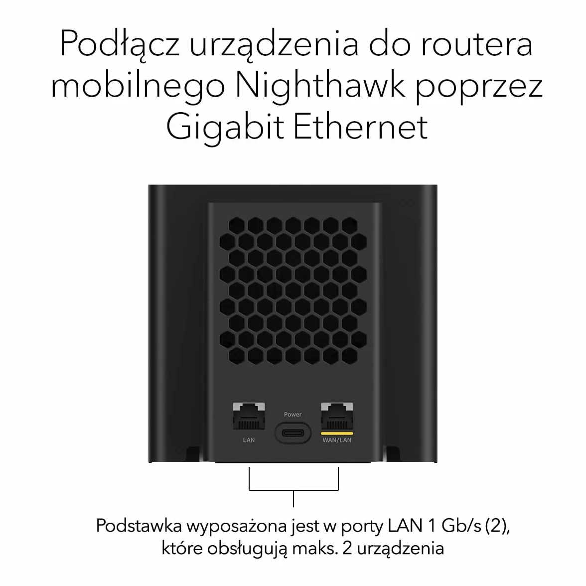 NETGEAR Nighthawk Stacja dokująca, 2-Port Gigabit Ethernet (MD200) – zasilanie i połączenia przewodowe dla : Nighthawk M7 Ultra lub Pro, M7, M6 Pro, M6 lub M3