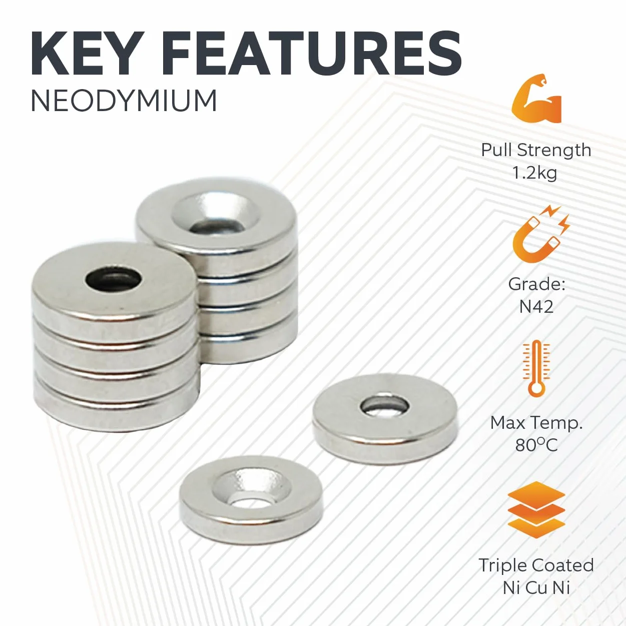 Magnes neodymowy do sztuki, rzemiosła, mocowania mebli, majsterkowania, hobby i nauki, średnica 10 mm x 2 mm grubości x 3 mm c/zlewozmywak - 1,2 kg - północ - 10 sztuk