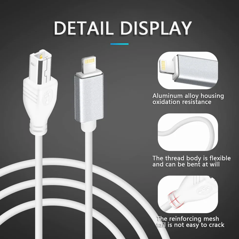 Kabel USB B na Midi, 1 m kabel OTG do iPhone'a, iOS, kompatybilny z fortepianem, klawiaturą, interfejsem audio, elektronicznym instrumentem muzycznym