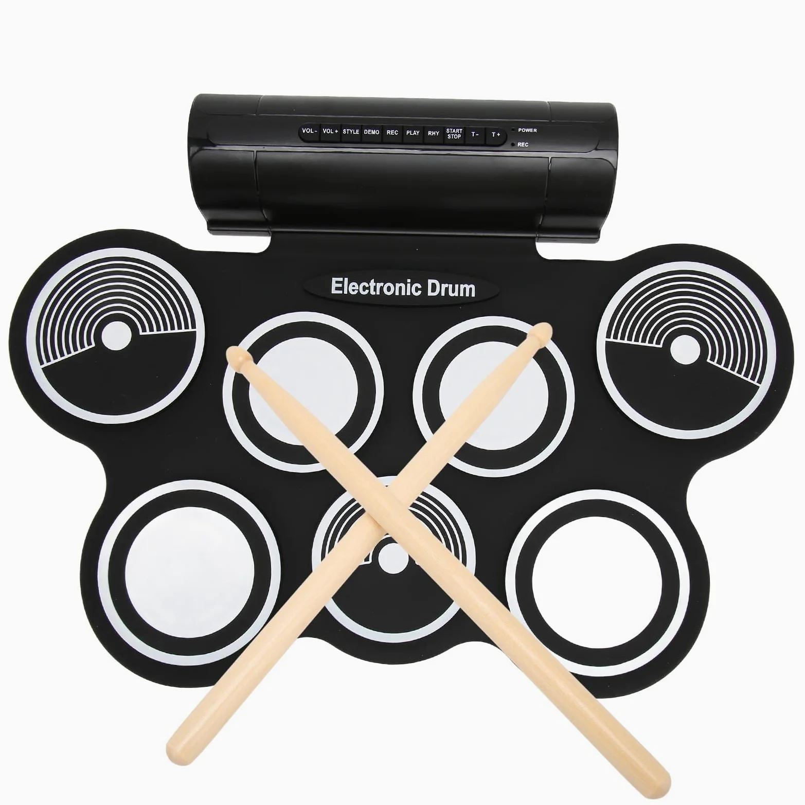 Elektroniczny Zestaw Perkusyjny, Zwijany Cyfrowy Podkład Muzyczny, 7 Podkładek Podwójne Głośniki Stereo Surround Sound Przenośny Zwijany Pad do ćwiczeń Perkusyjnych