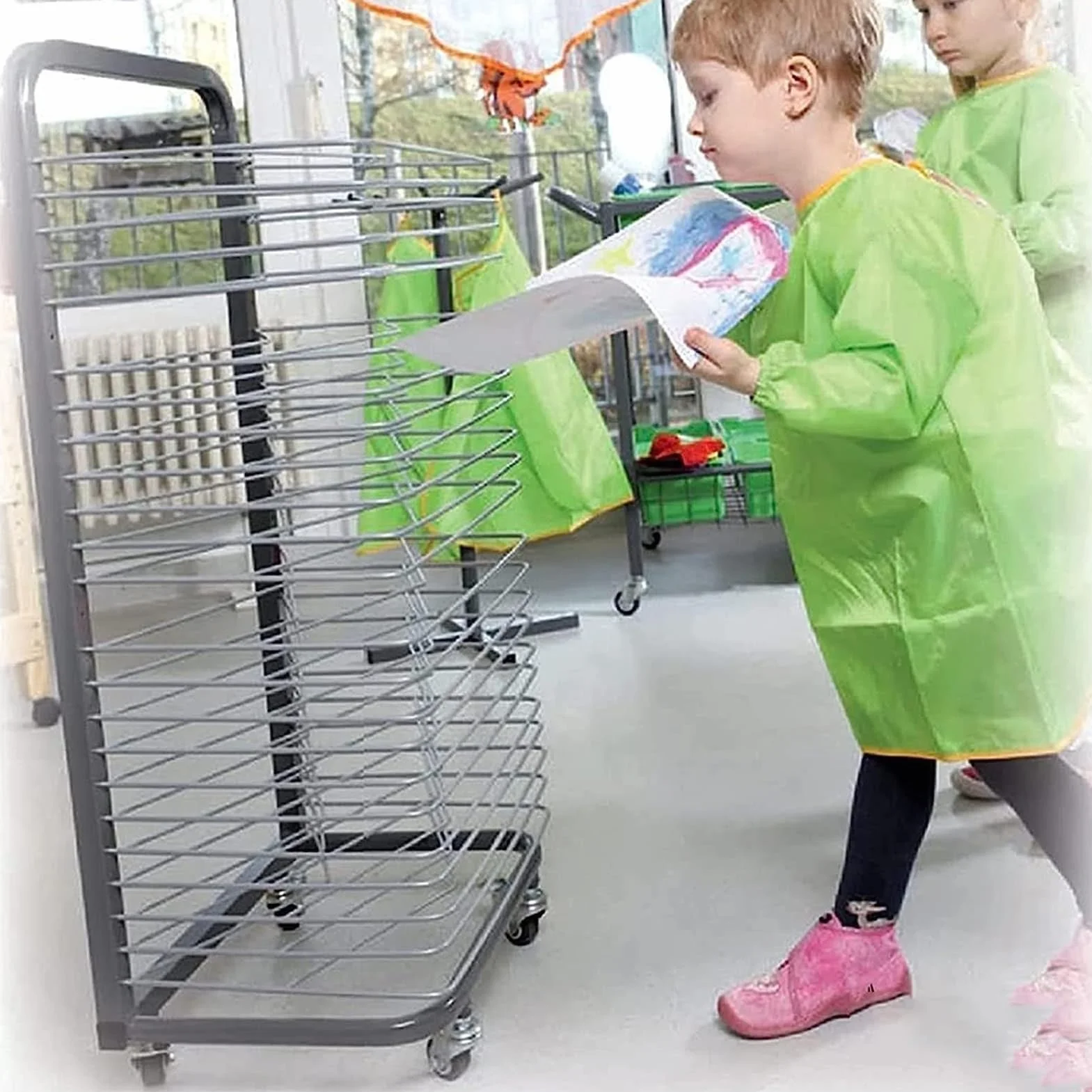 2 szt. Suszarka do dzieł sztuki - Suszarka do prac w klasie, Przenośna suszarka do dzieł sztuki, Stojąca na podłodze półka do przechowywania dzieł sztuki na kółkach, Solidna suszarka do farb, do mal