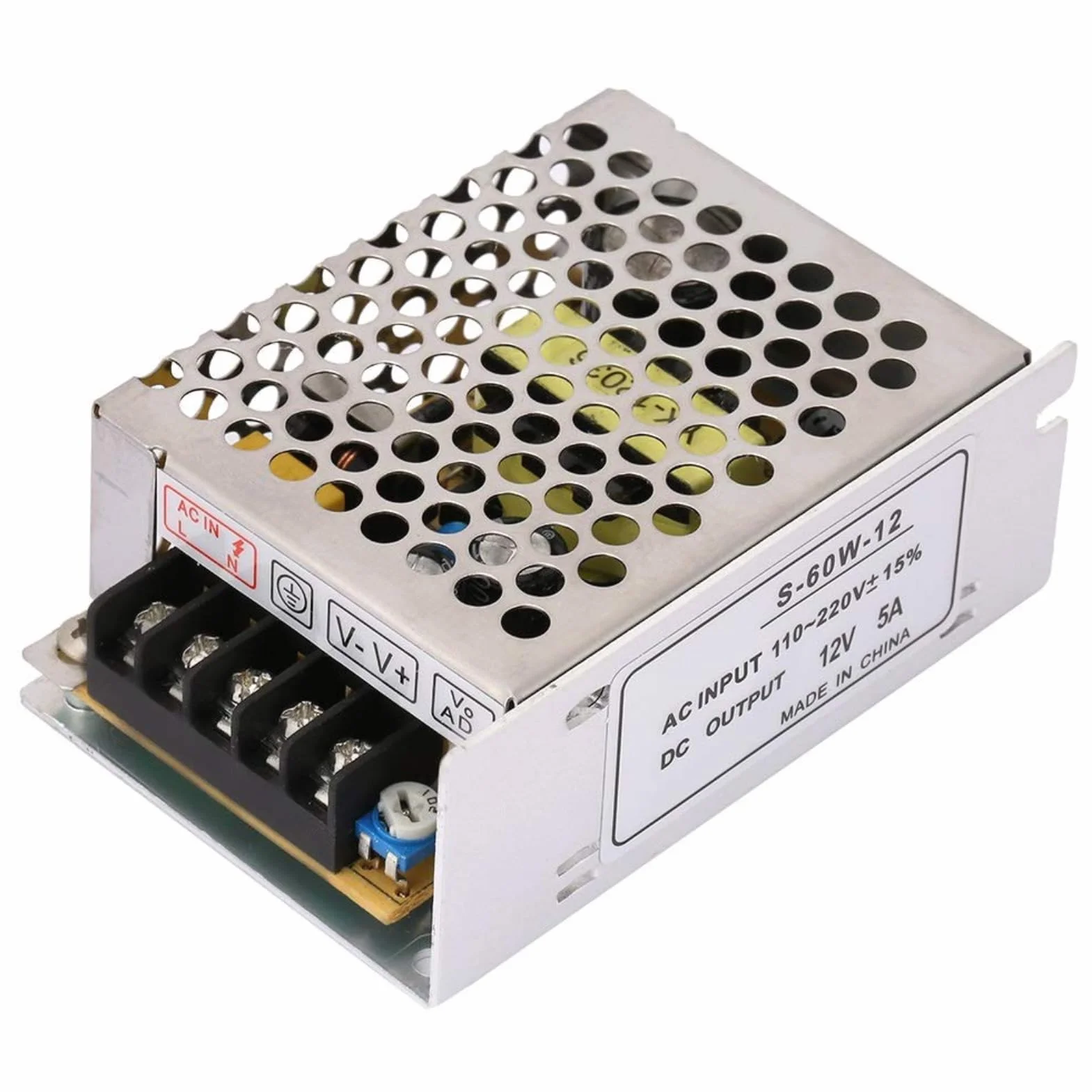 KSTE Zasilacz impulsowy 12 V, 5 A 12 V, uniwersalny wyłącznik zasilania – AC/DC, regulowany zasilacz impulsowy do zasilacza LED