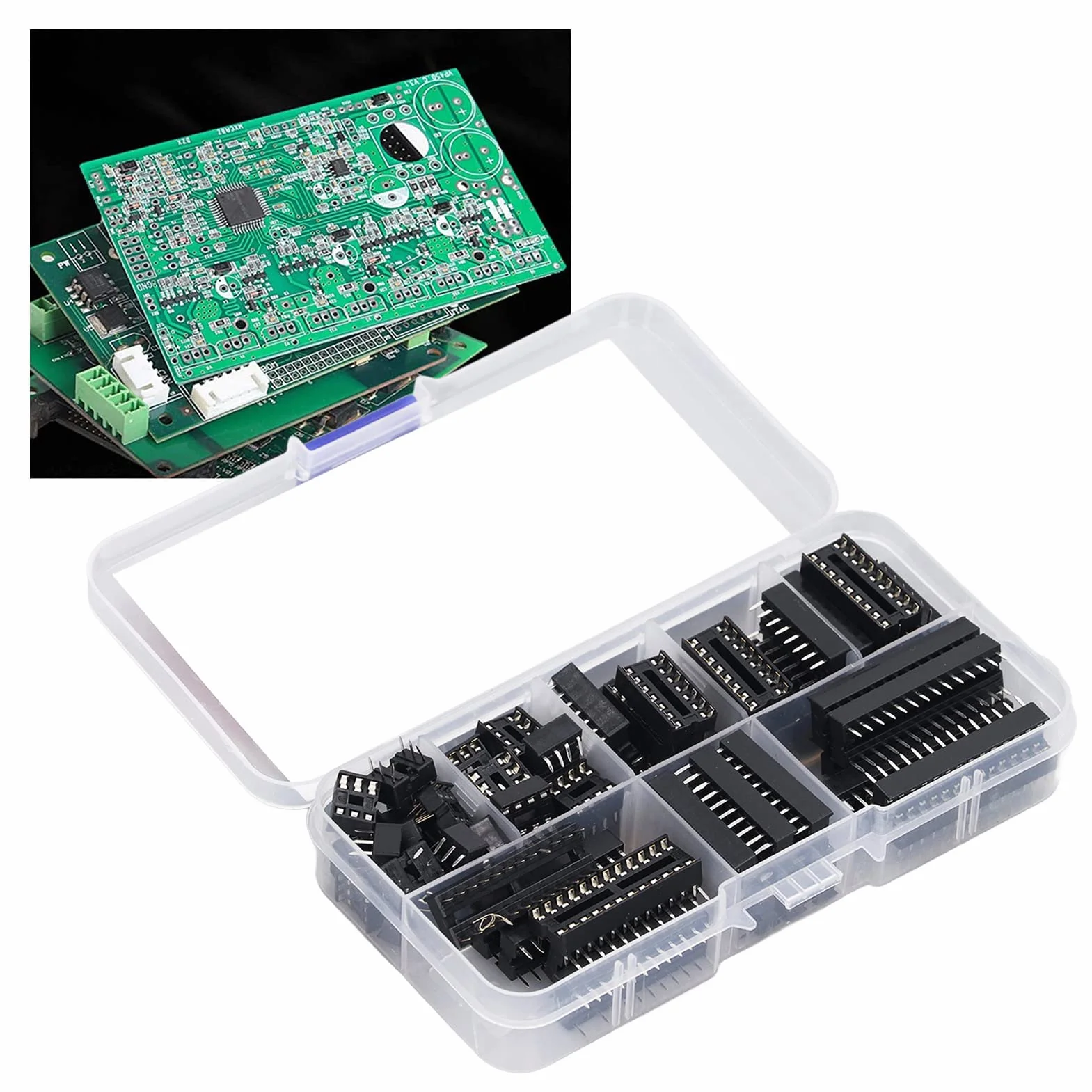 66 szt. DIP IC Chip Socket 6P do 28P Izolacyjne Plastikowe Dwurzędowe Płaskie Piny IC Gniazda Typ Lutowania Zestaw Asortymentowy