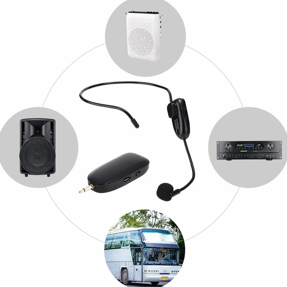 Bezprzewodowy mikrofon nagłowny, zestaw słuchawkowy UHF Professional Ear Beam i mikrofony z konwerterami 3,5 mm i 6,5 mm do nauczania, przewodników, prezentacji i konferencji