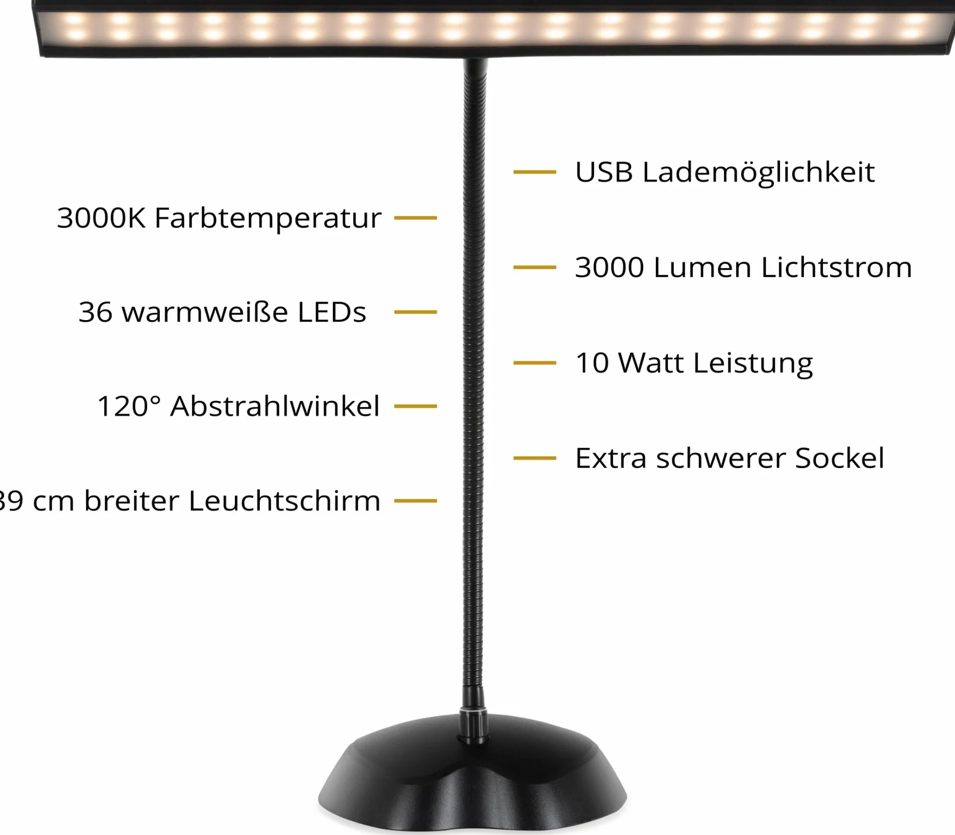 Classic Cantabile lampa fortepianowa LED 36 diod 38 cm USB czarna