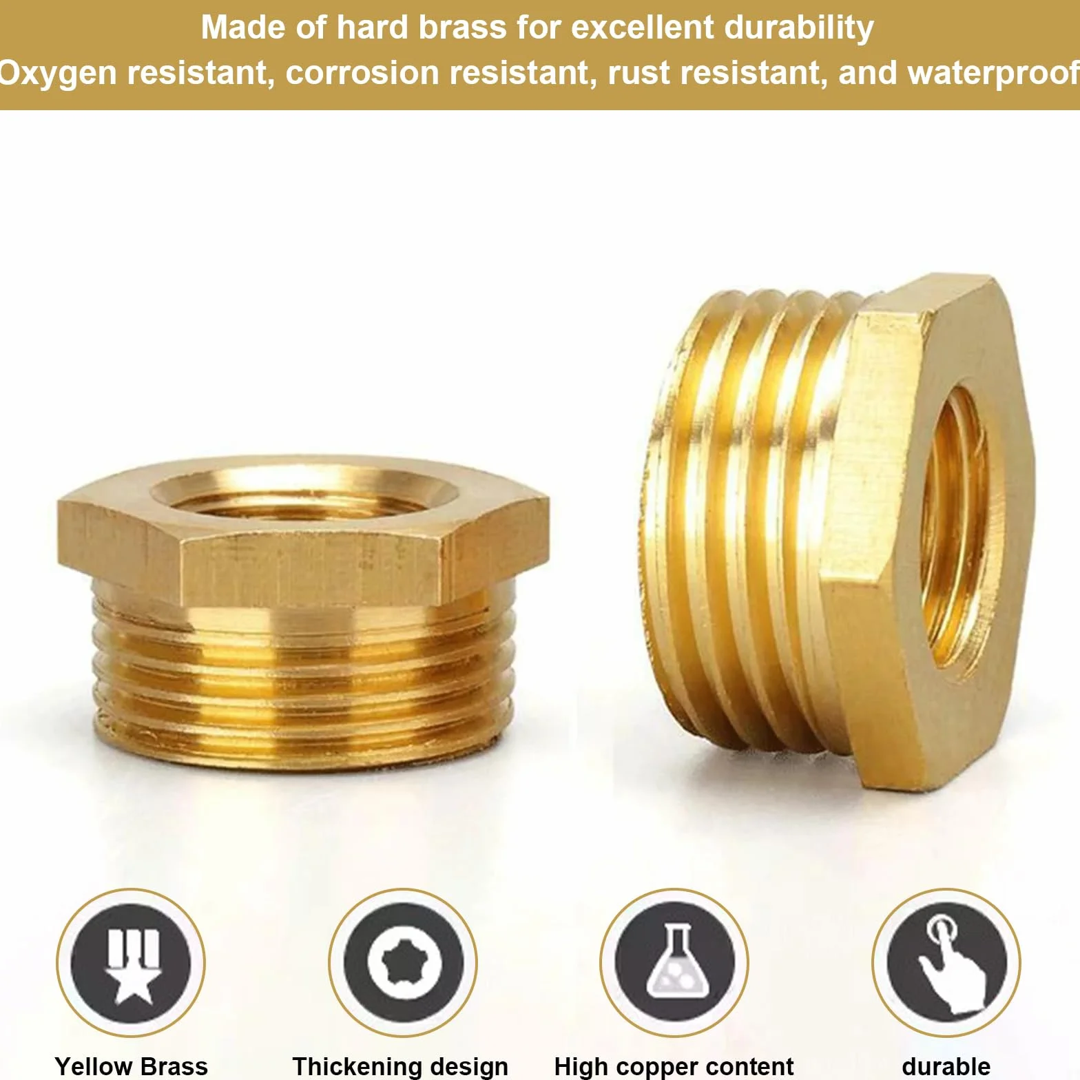 6 sztuk Zredukowany mosiężny korek męski 3/4" żeński 1/2 "mosiężny reduktor złączki gwintowane 3/4 do 1/2 cala (M Ø 26mm x F Ø 19mm) do złączek hydraulicznych