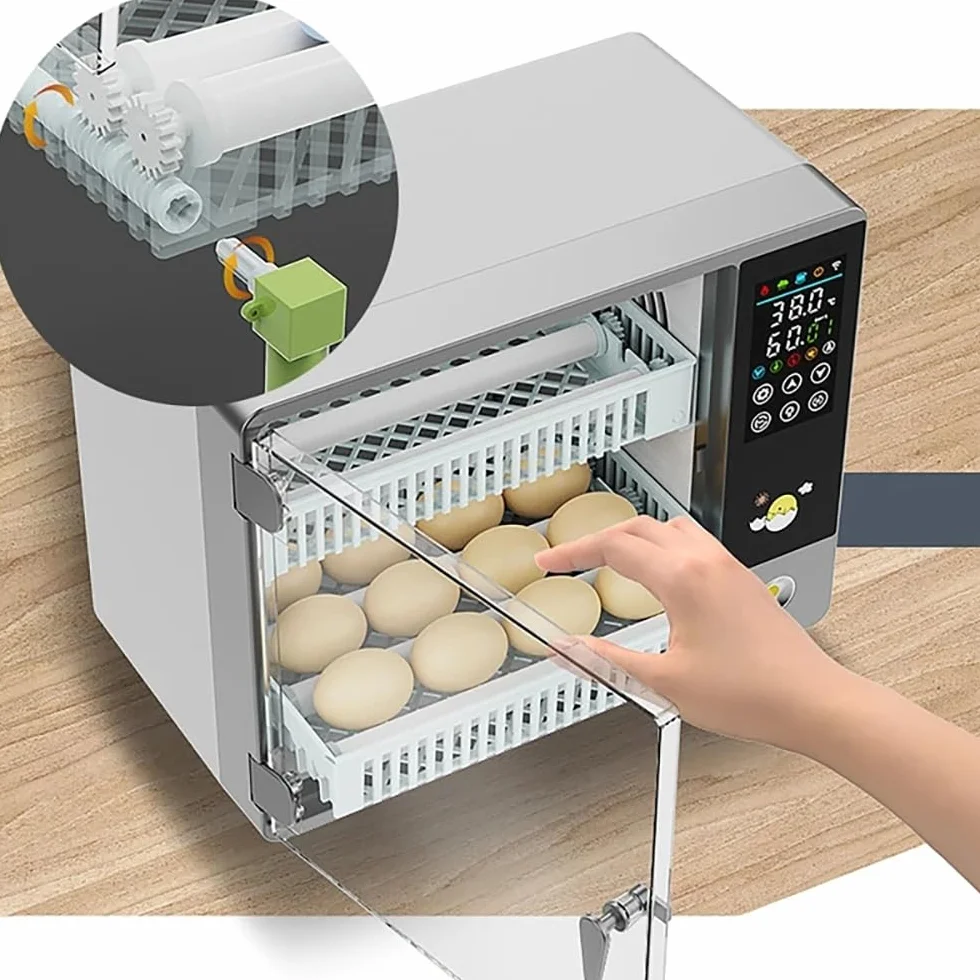 NEWFUN Inkubator w pełni automatyczny, 24 jaja, inteligentna kontrola temperatury, ekran dotykowy, z automatycznym systemem rotacji i kontrolą temperatury dla inkubatora, kury, przepiórki