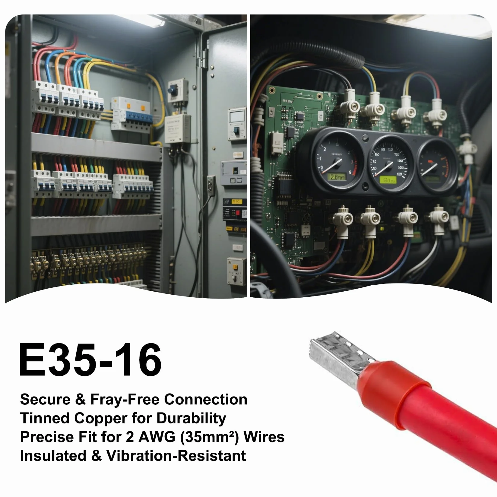 Heschen zaciski kablowe E35-16 AWG 2/35 mm², drut miedziany łącznik zaciskowy, izolowany winyl, czerwony, 50 sztuk