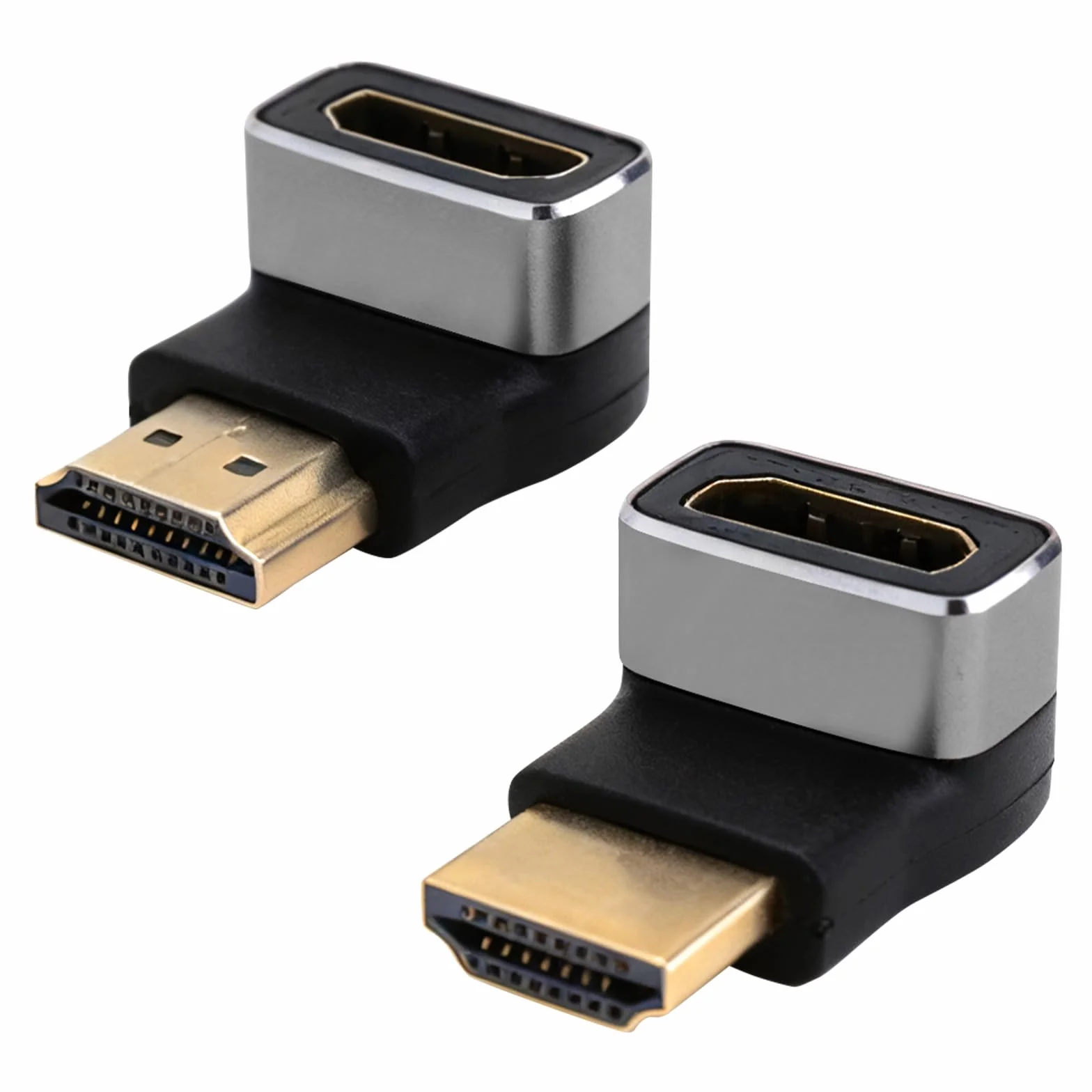 Adapter HDMI 8K 2 sztuki Ultra HD dwukierunkowy 90° i 270° kątowy wtyk kątowy HDMI na gniazdo 8K 60 Hz 4K 120 Hz 2.1 adapter kątowy HDR VRR Dolby eARC 3D 48 Gbps do PS5, Xbox, TV, PC, projektora