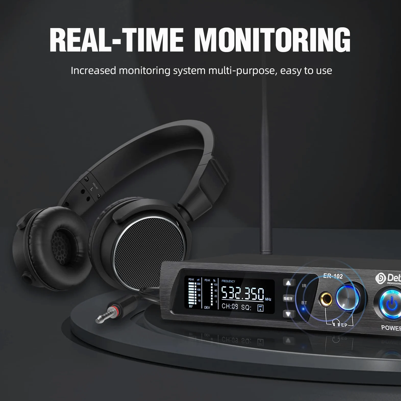 D Debra Audio PRO ER-102 UHF jednokanałowy bezprzewodowy system monitorowania dousznego z nadajnikiem i odbiornikiem do sceny, studia nagraniowego, muzyków, monitoringu (1 pakiet karoserii z
