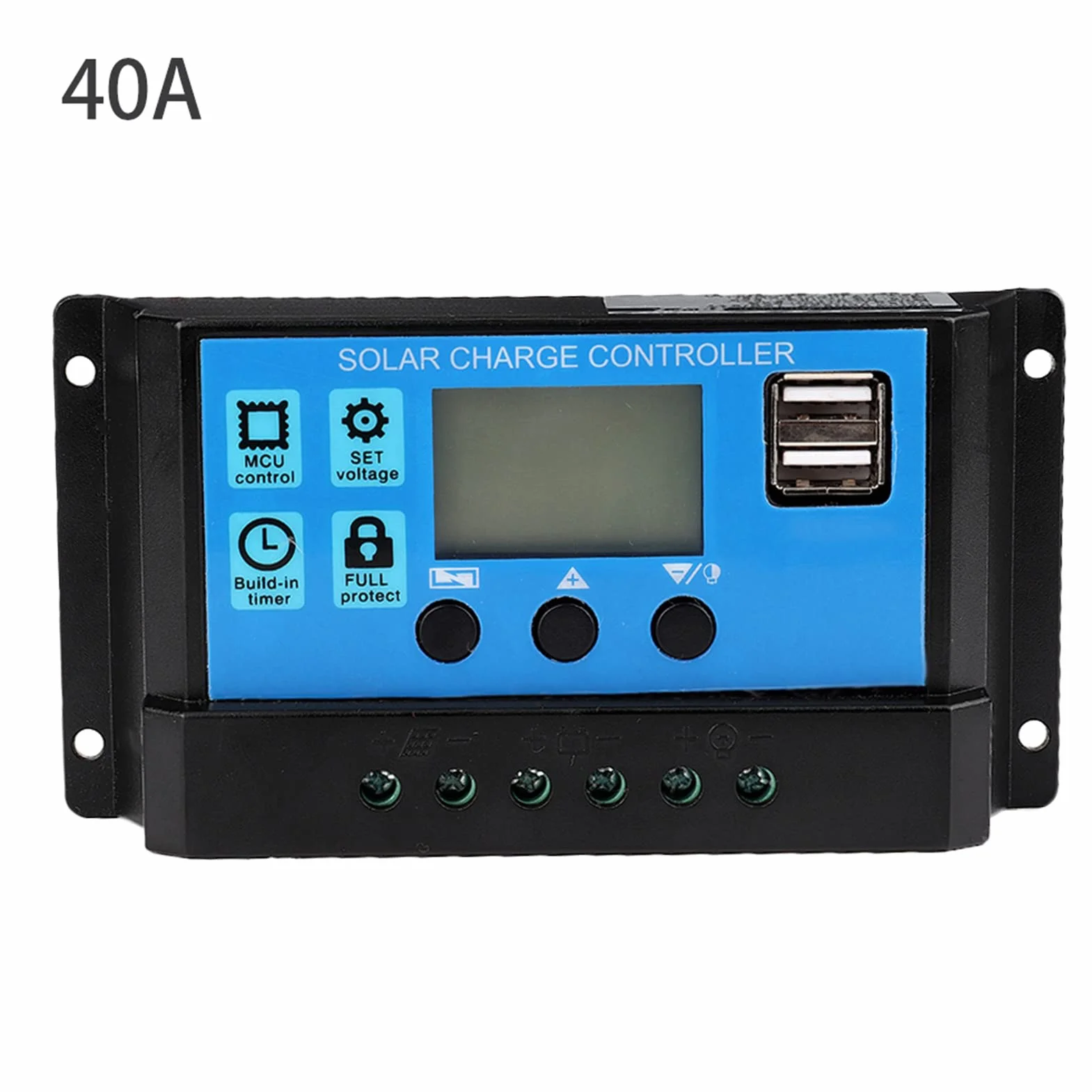 Kontroler ładowania słonecznego, 60A/50A/40A/30A/20A/10A 12V 24V Automatyczny regulator ładowania słonecznego Kontroler PWM Podwójny port USB PWM Ładowarka słoneczna PWM Wyświetlacz LCD (40A)