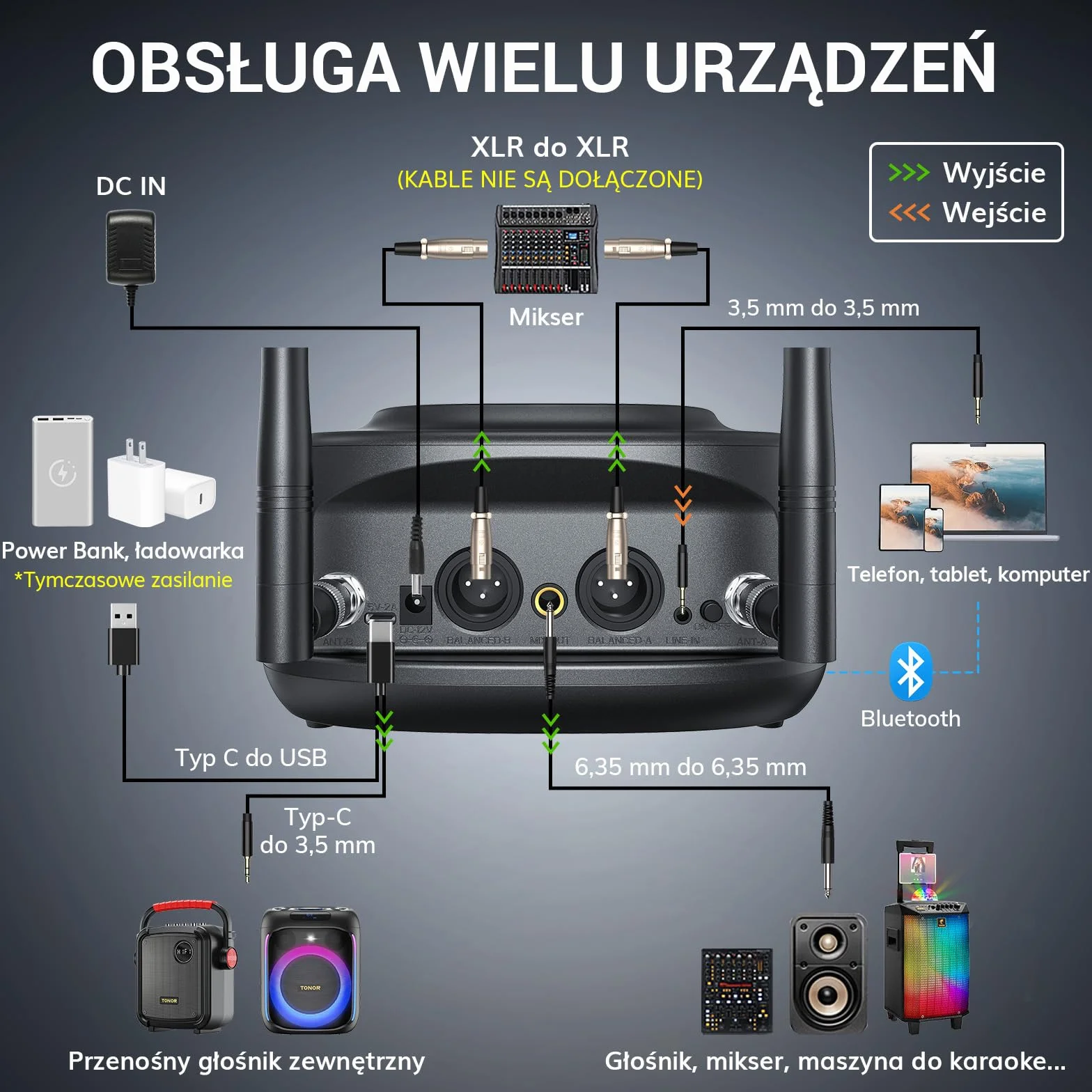 Rechargeable 2 Channel Wireless Microphone System with 2 Cordless Handheld Mics, Metal Receiver, Ideal for Church Karaoke Party Sports Class