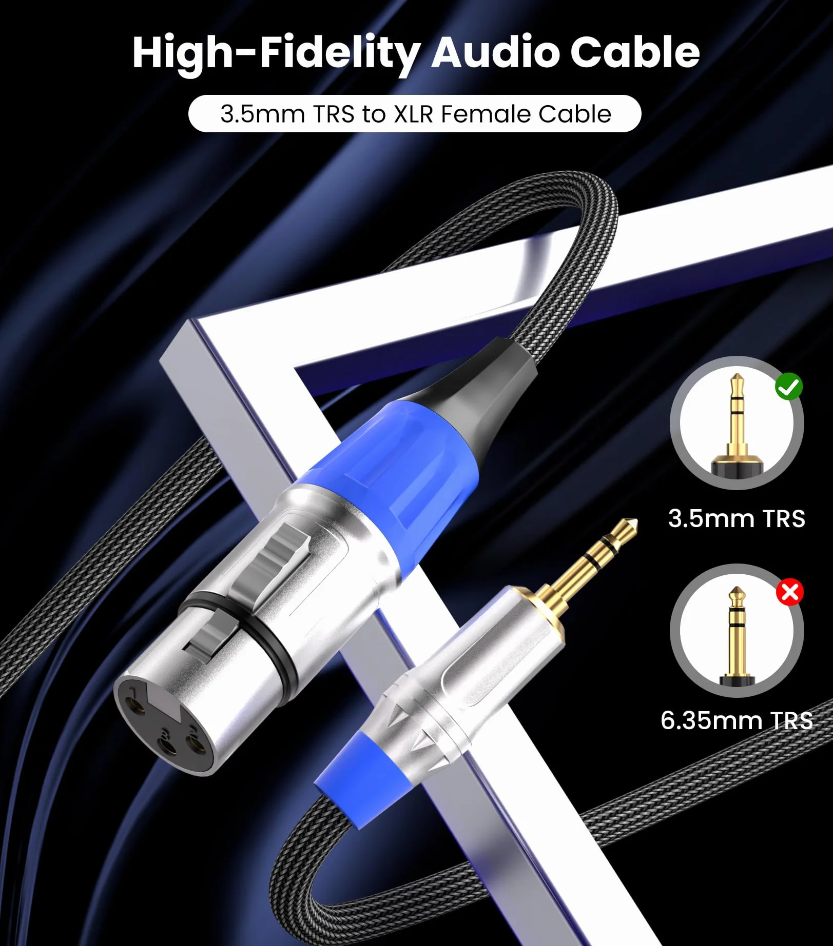 Tisino Kabel mikrofonowy XLR do 3,5 mm Mini Jack, nylonowy oplot niezrównoważony XLR żeński do mikrofonu 1/8" do kamer, aparatów DSLR, komputera rejestrującego i więcej - 3 m