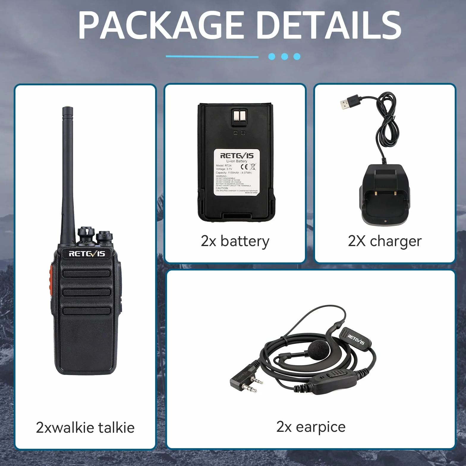 Retevis RT24 Walkie Talkie, Krótkofalówki PMR446 bez Licencji, Profesjonalne Walki Talki z Dużym Zasięgiem, Wytrzymały VOX Radiotelefon ze Słuchawkami, na Dorosłych Kemping Domowe(czarny, 1 para)