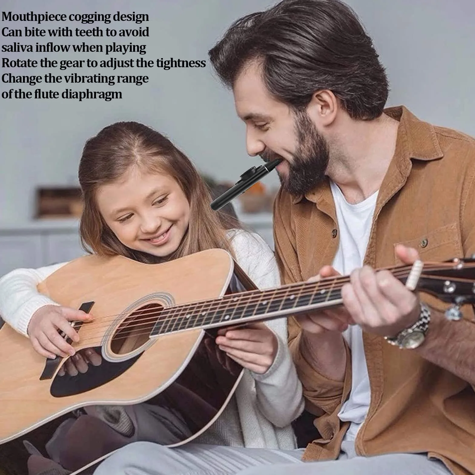 Kazoo Regulowany Ustnik z żywicy Metalowe Instrumenty Muzyczne Kazoos z Membranami Fletu ze Smyczą(Czarny)