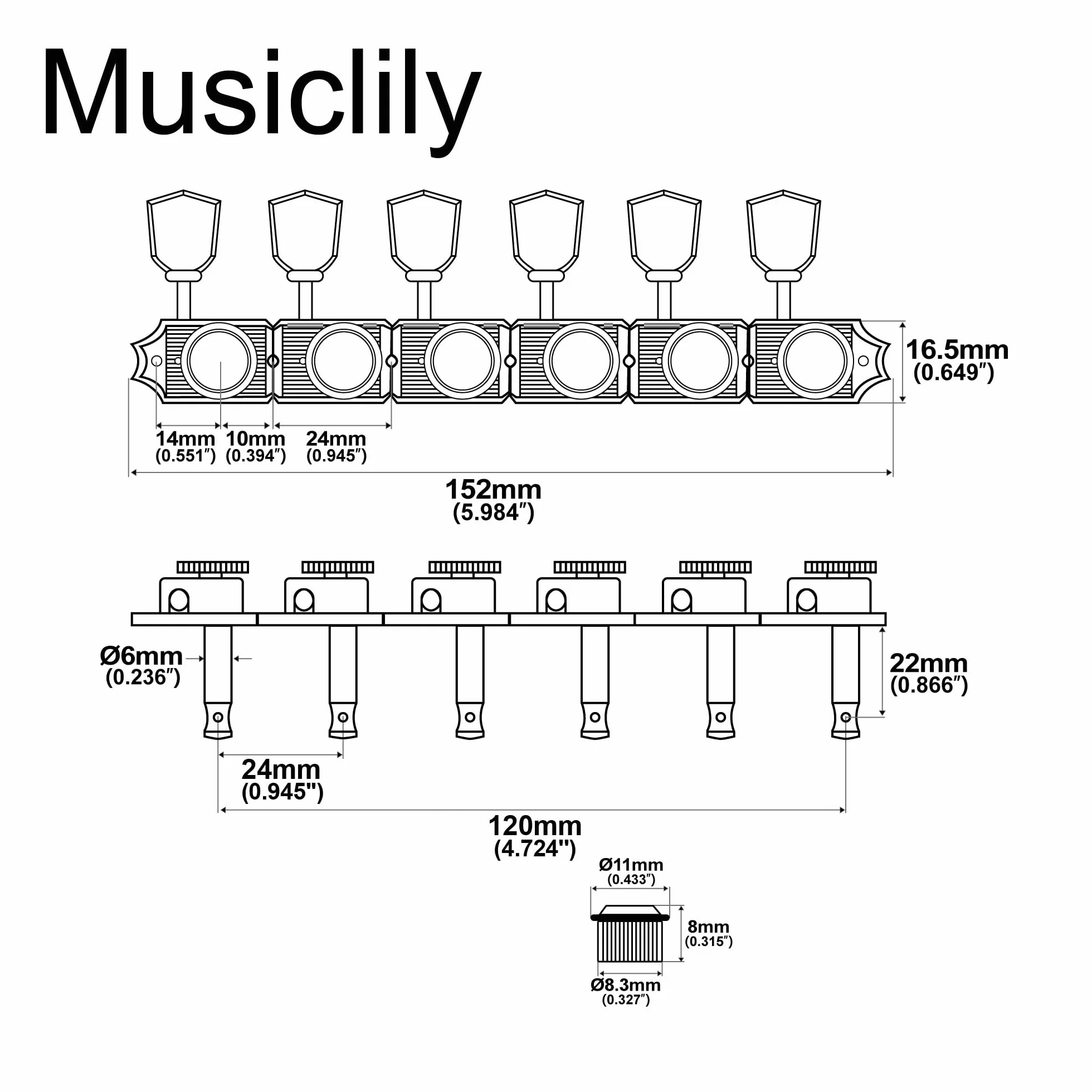 Musiclily Pro 6 w linii Vintage Tunery Blokujące Gitaryowe Klucze Blokowane Kołki do Strojenia do Gitary Elektrycznej Strat Tele, Złoty Keystone Główki