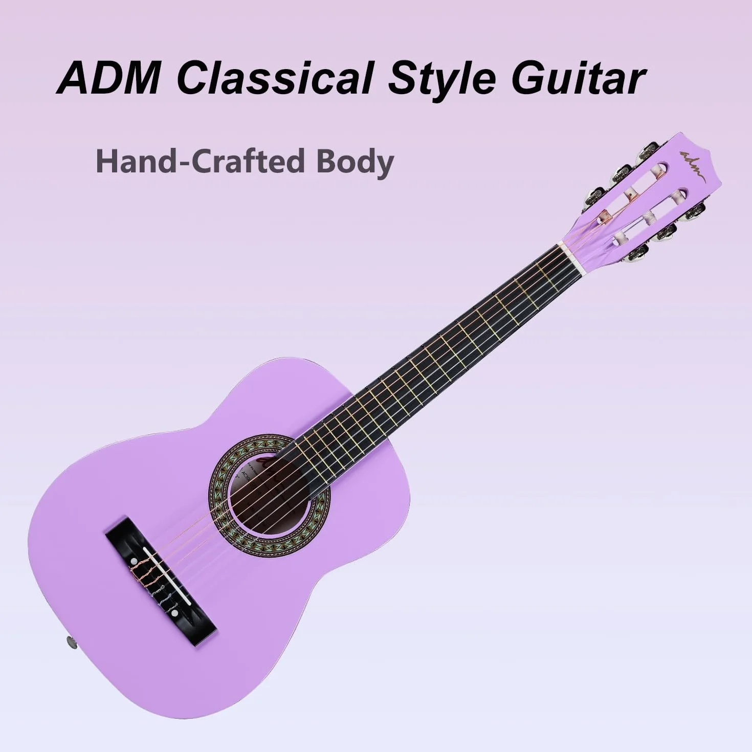 ADM 1/4 Zestaw z gitarą klasyczną dla dzieci, 76 cm, dla początkujących, z torbą koncertową, stroikiem, paskiem, kostkami, dodatkowymi strunami, torbą do przechowywania i ściereczką do czyszczenia,