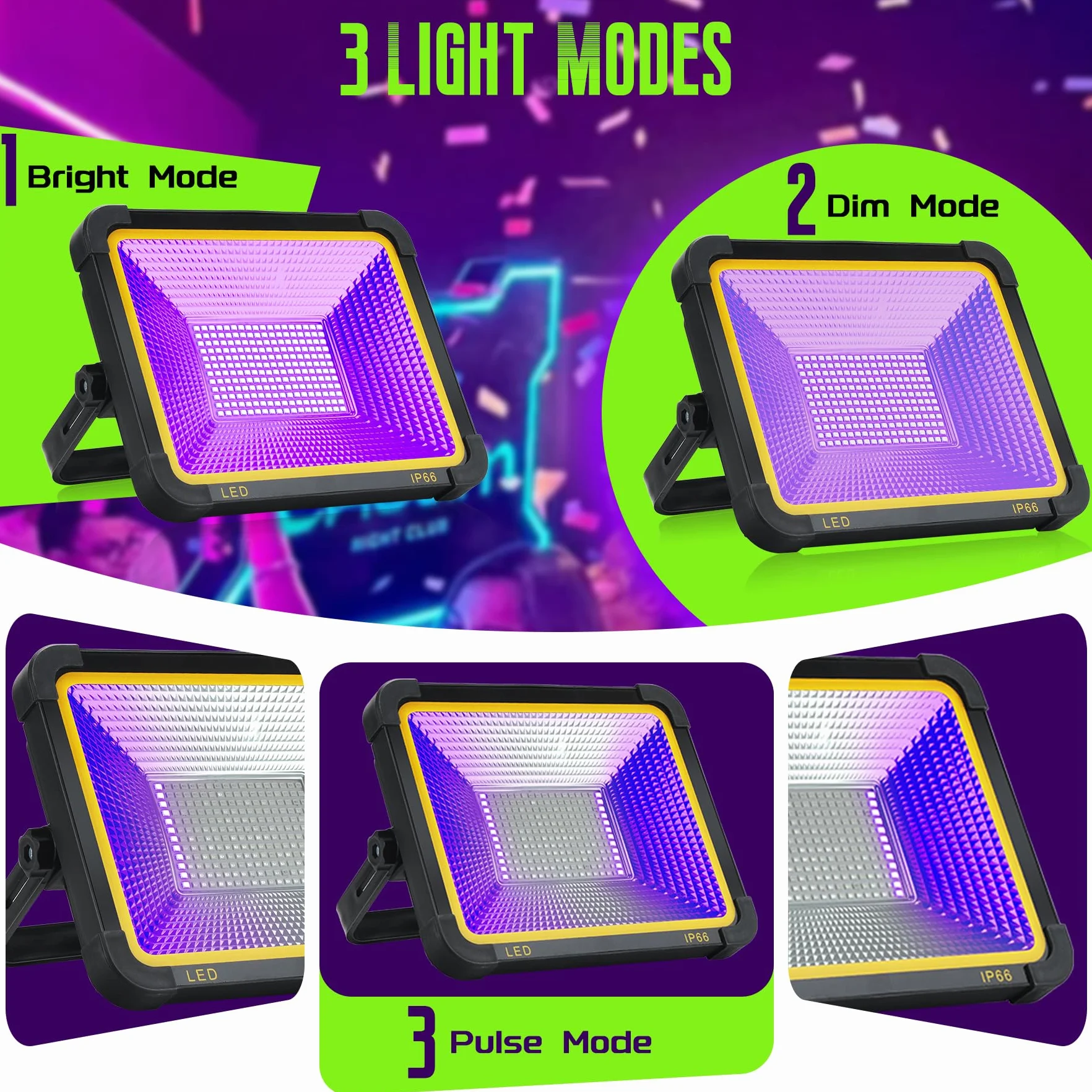 Czarne światło, 2 sztuki, przenośna, bezprzewodowa lampa UV z możliwością ponownego ładowania, światło UV, lampa z czarnym światłem, na imprezę, Halloween, jako oświetlenie sceniczne