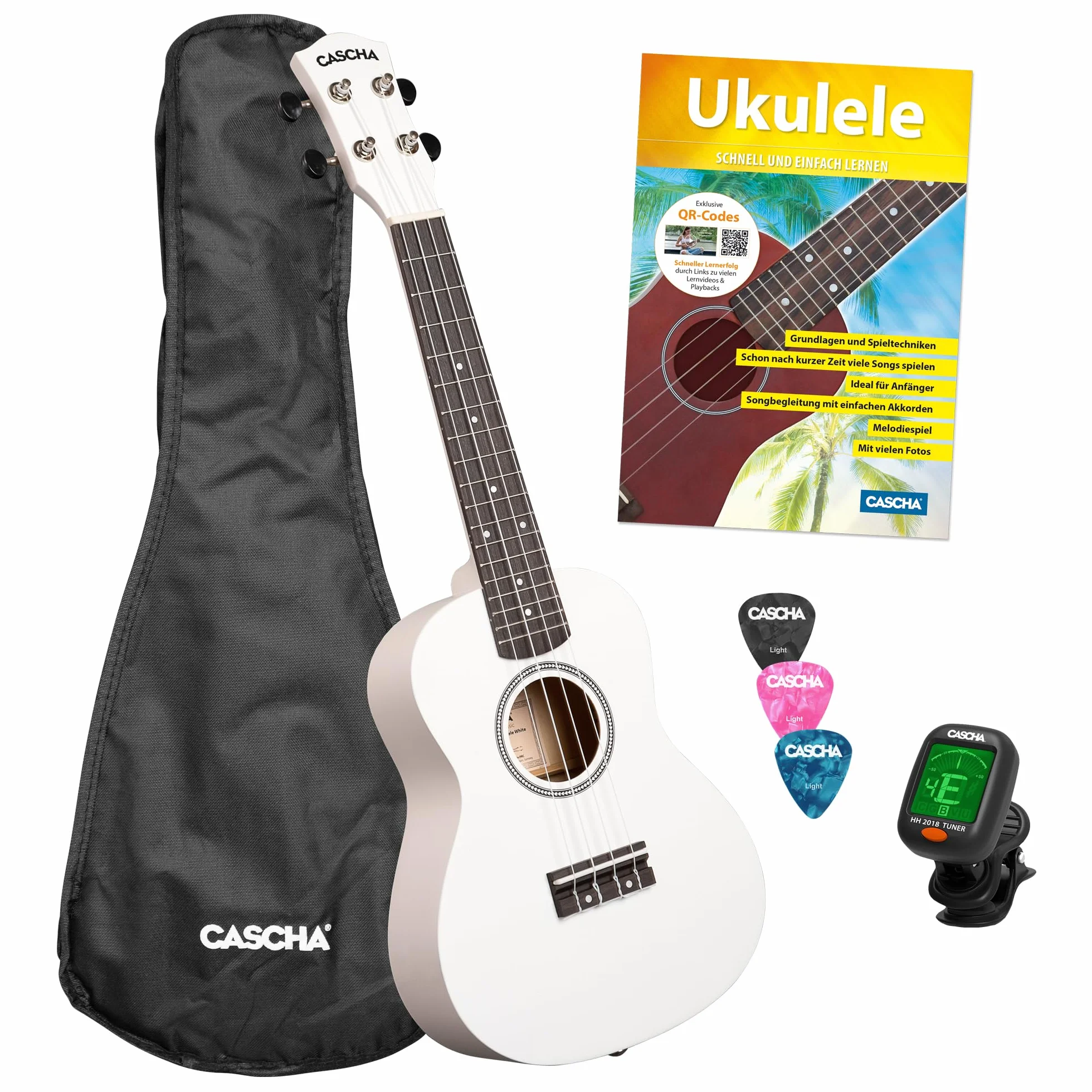 Concert Ukulele Linden White Set (w zestawie torba, 3 i, książka, tuner)