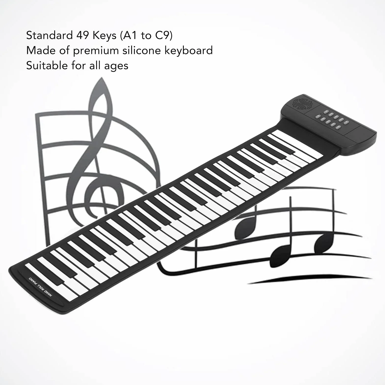 Roll Up Piano, 49 Klawiszy Przenośne Elektroniczne Pianino, Dźwięk Przestrzenny 4D USB Elektroniczne Ręczne Pianino Zwijane, dla Początkujących Dorosłych Prezenty(PM49)
