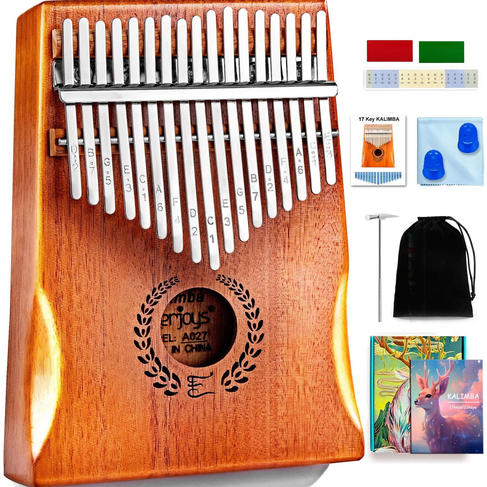 Kalimba pianino dla kciuków 17 klawiszy przenośne Mbira z etui ochronnym zestaw