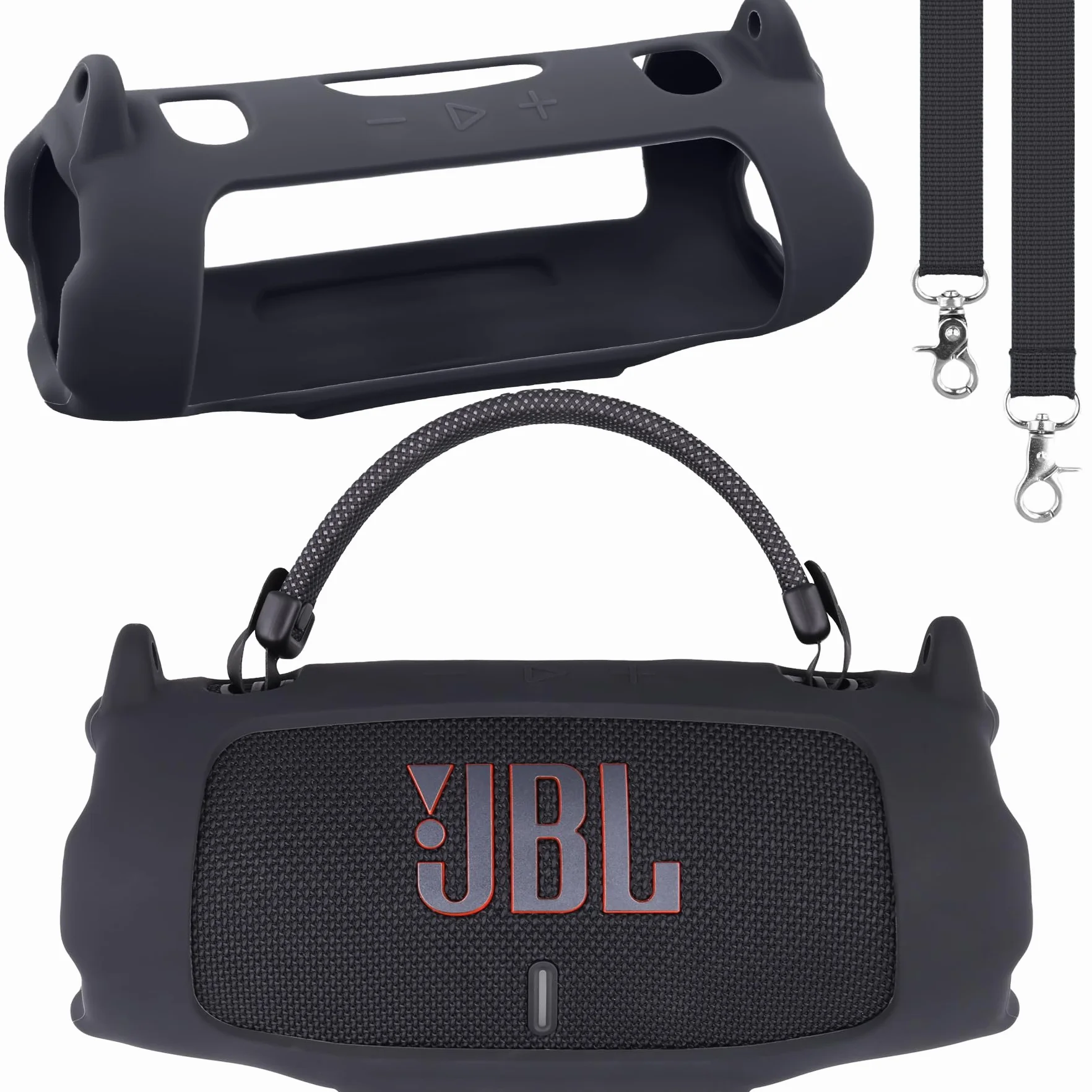 Khanka Silikonowe Etui Ochronne do JBL Charge 6 ze Zdejmowanym Paskiem na Ramię i Hakiem Użytkowym, Elastyczne Miękkie Pokrowiec do Przenośnego Głośnika Bluetooth (Czarne)