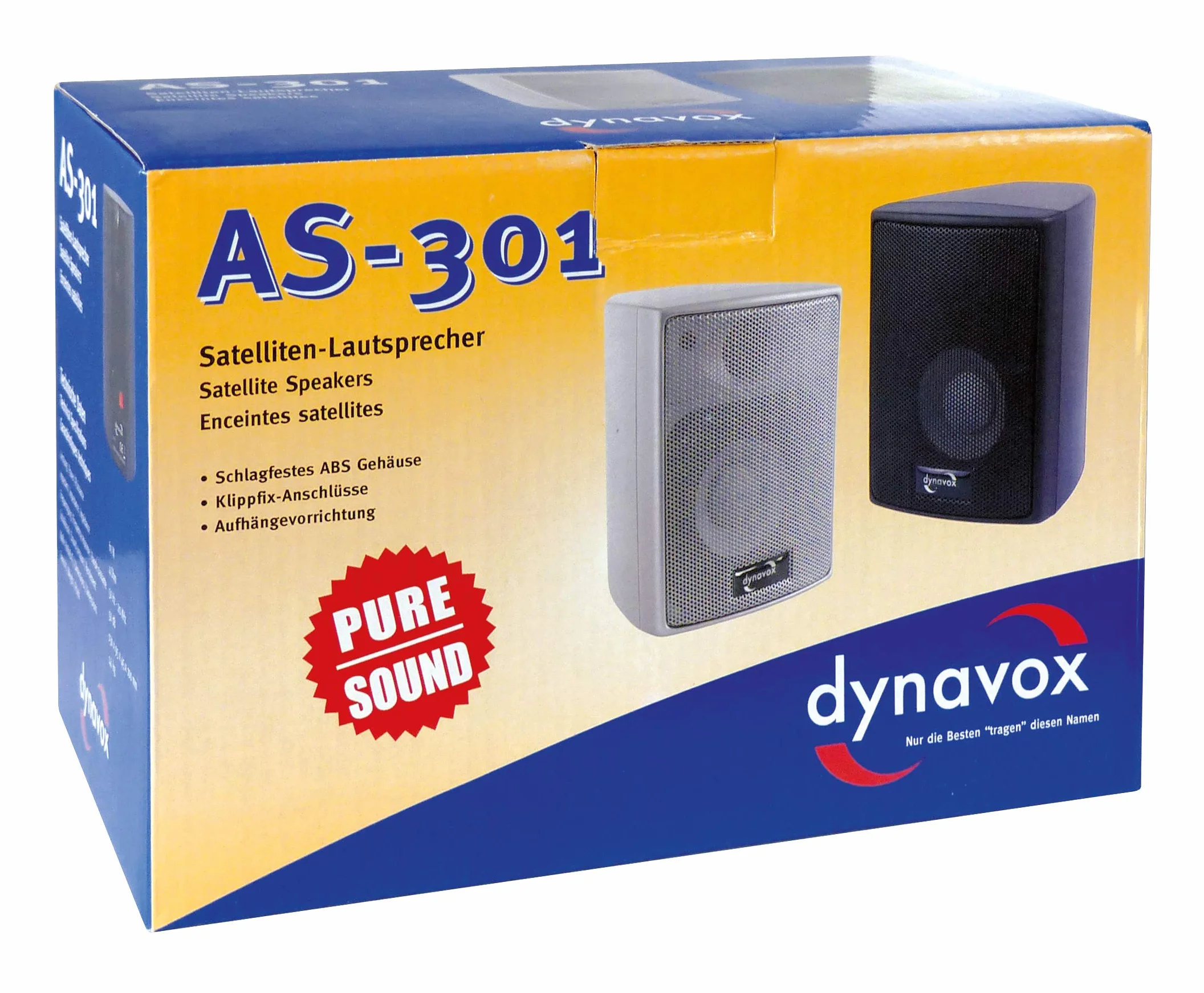 Dynavox AS-301 głośnik satelitarny, para, do kina domowego lub biura, kompaktowe pudełko surround, montaż ścienny, czarny