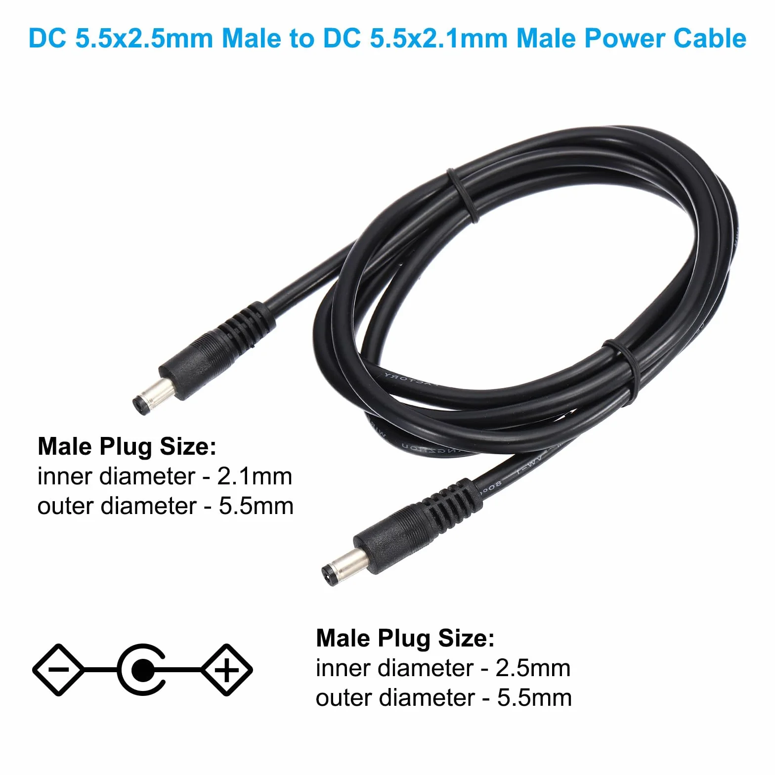 PATIKIL kabel zasilający USB 5 ft 5,5 x 2,5 mm męski do 5,5 x 2,1 mm męski DC, adapter 18AWG do ładowania routera DVR kamery monitorującej, czarny