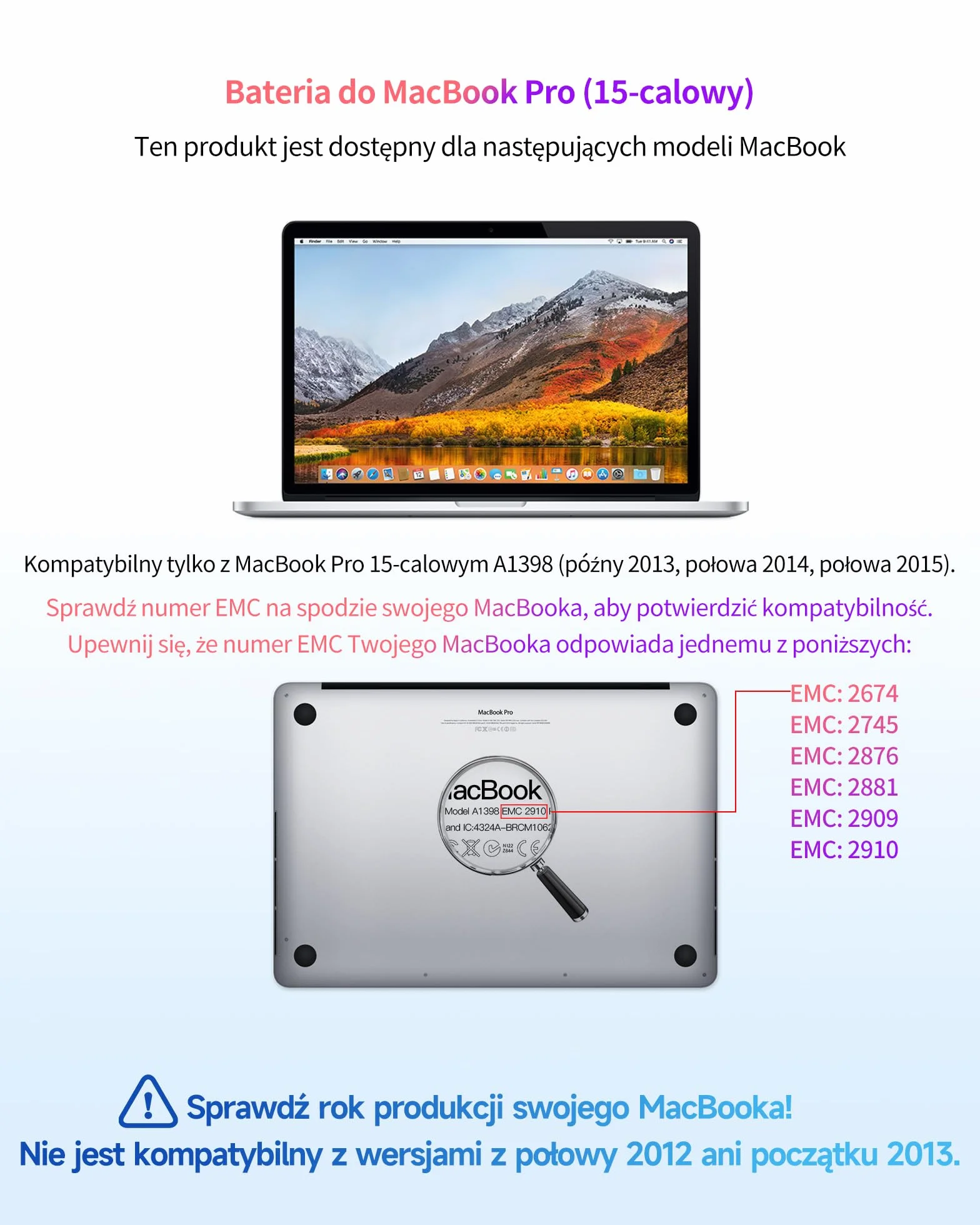 ASMARK Bateria do MacBooka Pro 15 cali A1398 (koniec 2013, połowa 2014, 2015) Bateria do laptopa