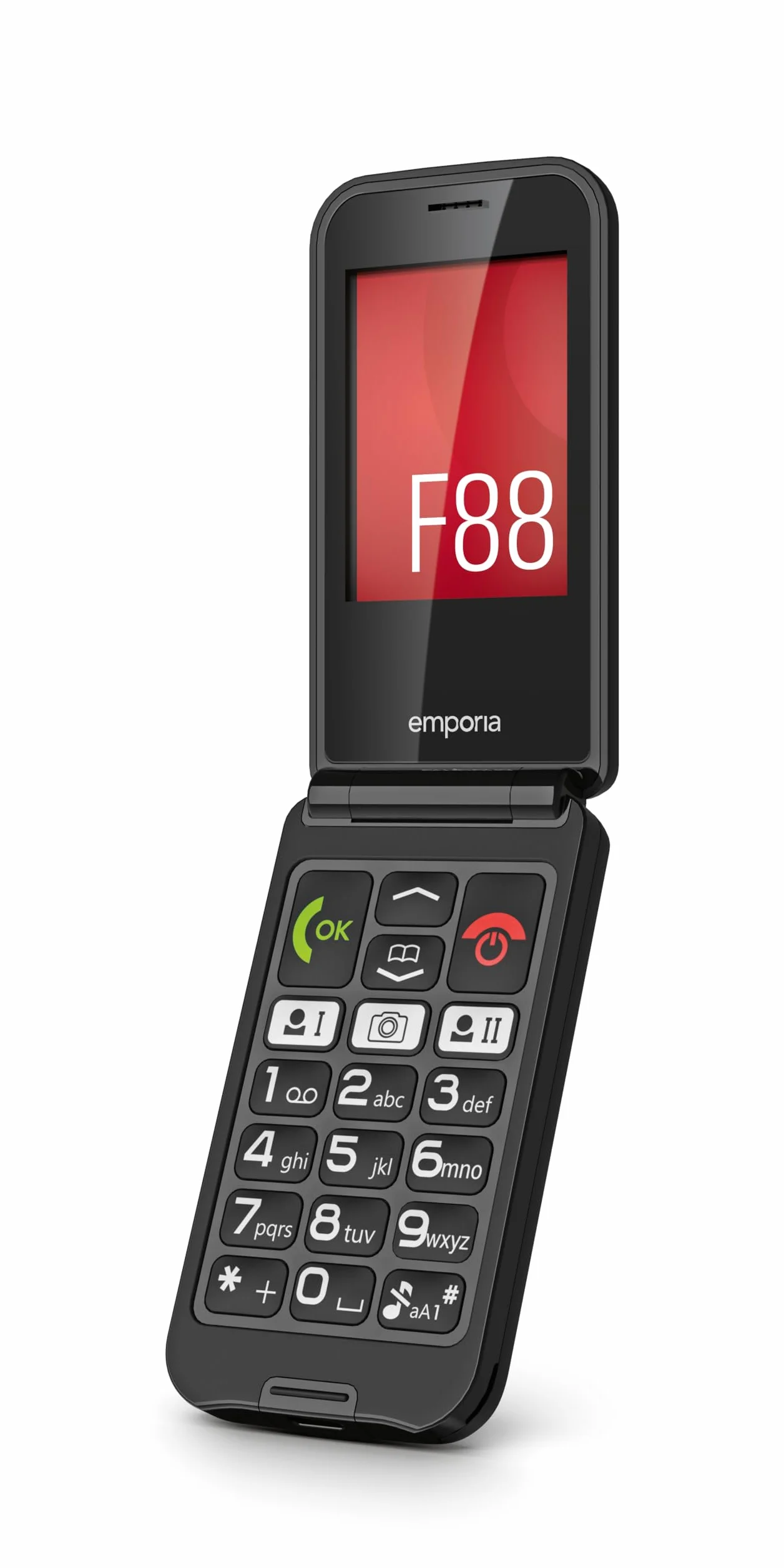 emporia Telefon komórkowy TALKglam Senior Phone, bez umowy, składany telefon komórkowy, łatwy w użyciu, telefon komórkowy z przyciskiem awaryjnym, ekran 2,4 cala, czarny