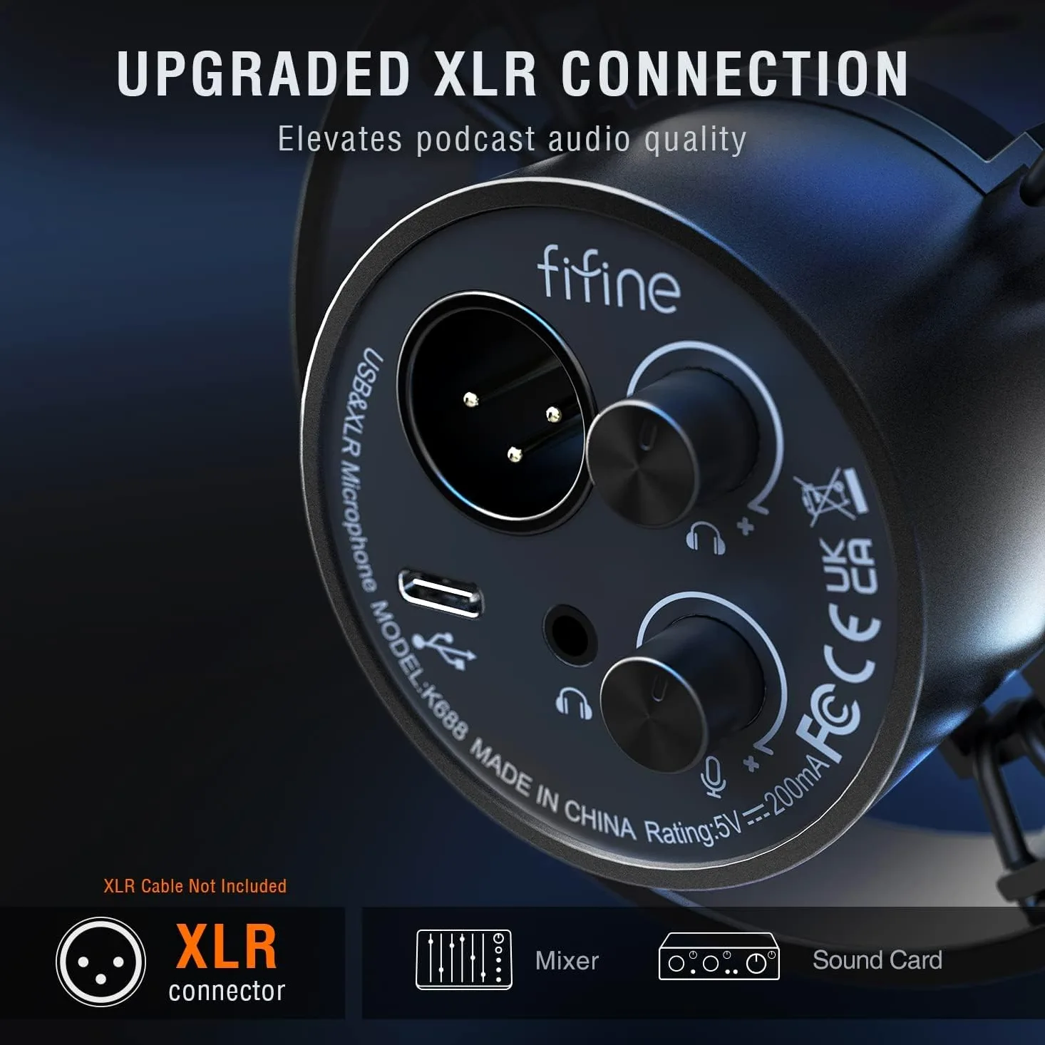 Fifine Dynamic, XLR/USB mikrofon do nagrywania podcastów PC do strumieniowego przesyłania głosu, gier, metalowy mikrofon z wyciszeniem mikrofonu, gniazdo słuchawkowe, regulacja głośności