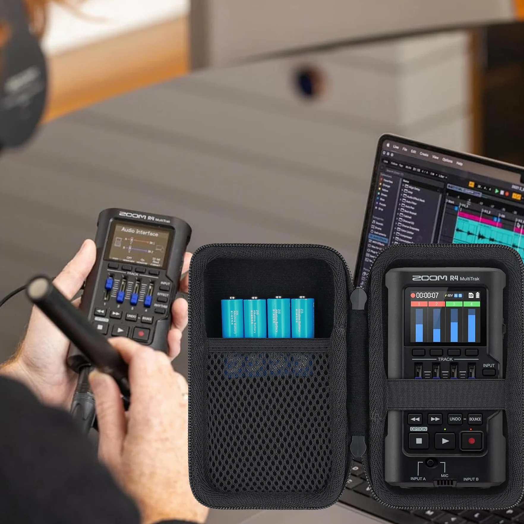 co2CREA Twarde etui podróżne do przenośnego rejestratora 4-ścieżkowego Zoom R4 MultiTrak, tylko etui