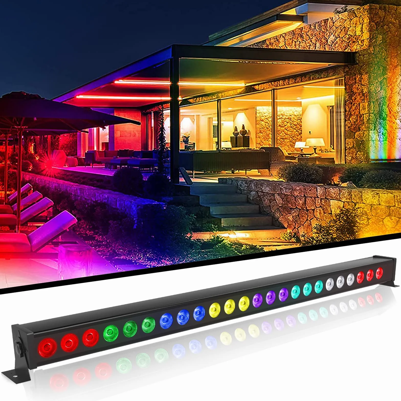 UKing LED Wall Wash oświetlenie imprezowe 24x3W RGB Bar Disco efekt świetlny z pilotem zdalnego sterowania i DMX512 sterowane muzyką stroboskopowe dla DJ i domowych party