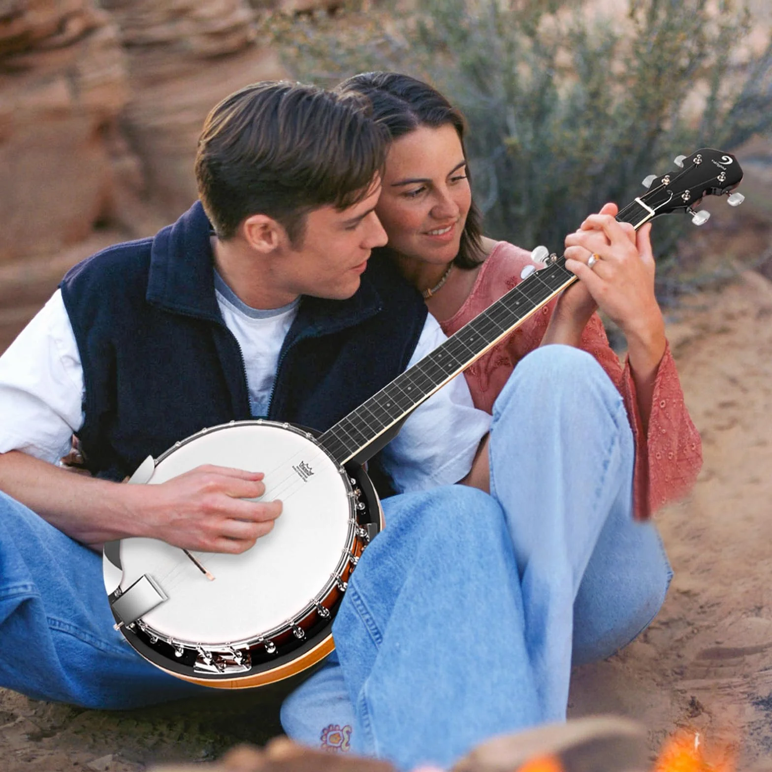 Vangoa 5 Saiten Banjo Remo Kopf geschlossen Solid Back Banjos mit Anfänger Kit, Stimmgerät, Strap, Pick-up, Saiten, Picks und Tasche