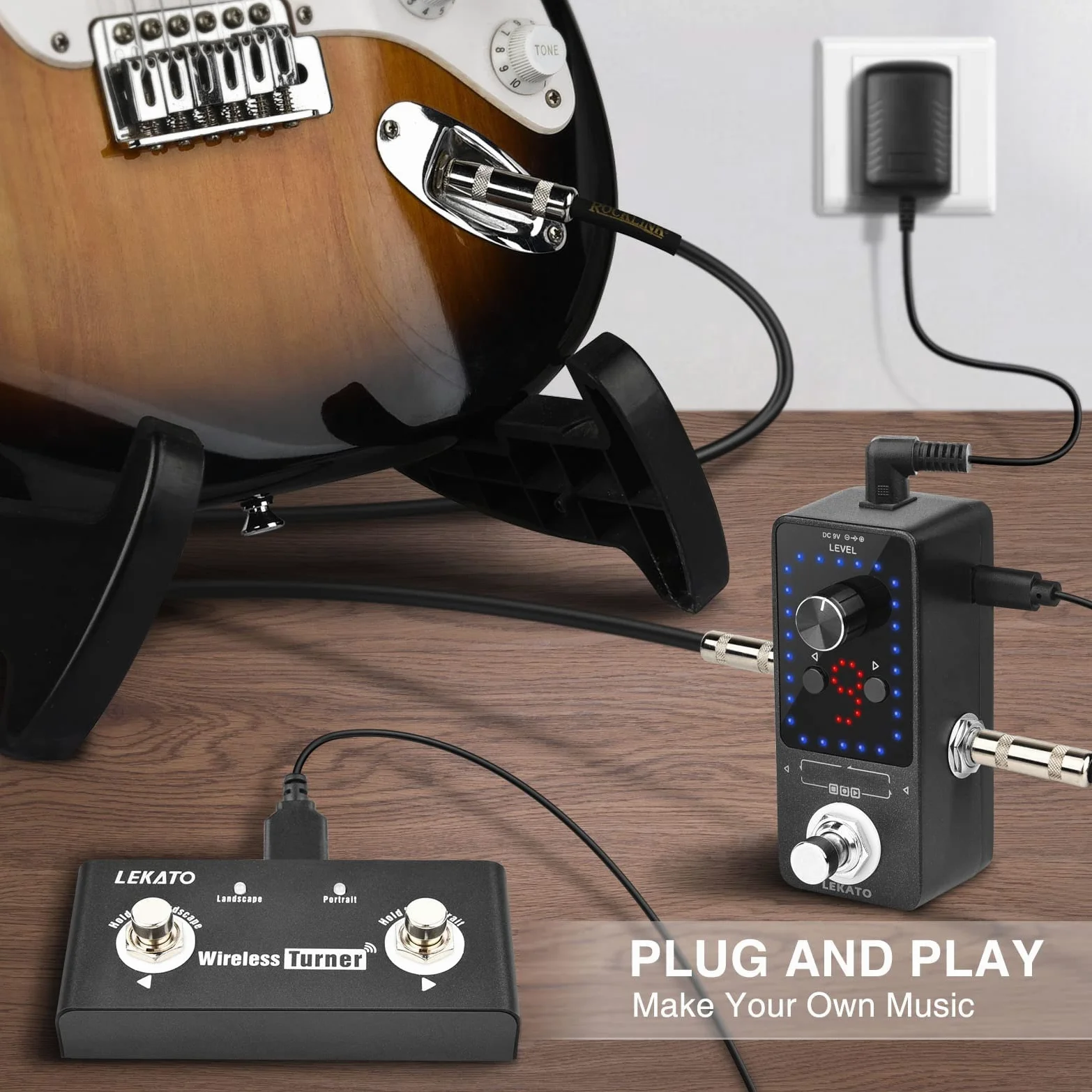 Looper gitarowy z zasilaczem, LEKATO 9 pętli 40 minut nagrywania pętli gitarowej Wbudowany tuner Overdub Elektroniczny efektów Looper do elektrycznej gitary basowej