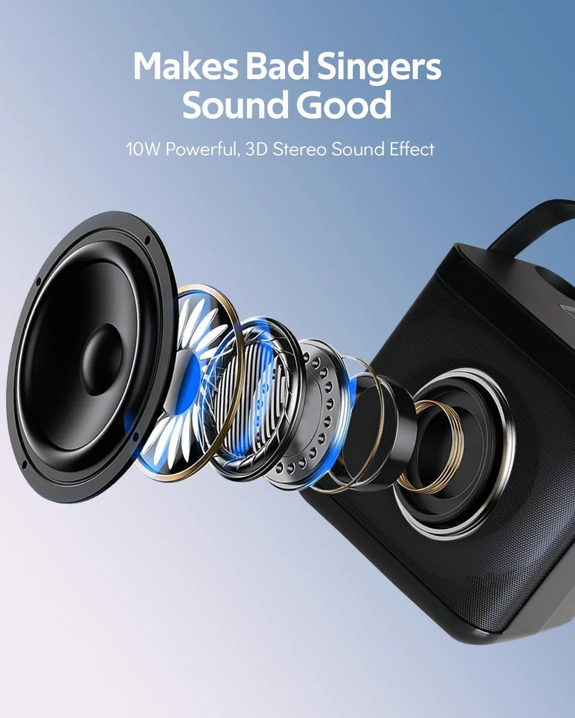 Maszyna do karaoke dla dorosłych i dzieci z 2 bezprzewodowymi mikrofonami UHF, przenośny głośnik Bluetooth, system głośników PA z lampkami imprezowymi LED, na imprezę, piknik, do samochodu, na