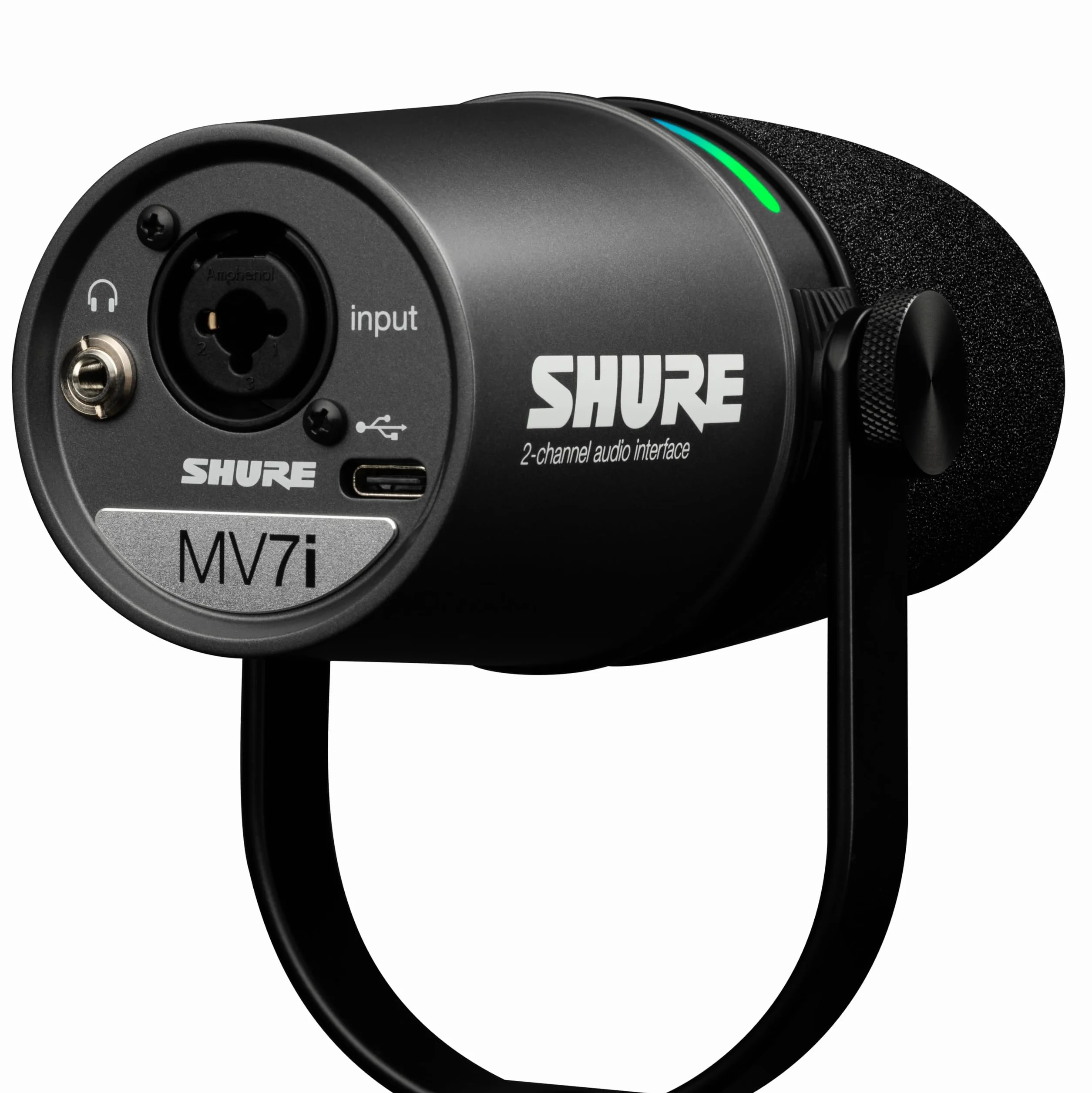 Shure Mikrofon MV7i Smart Podcast + Wbudowany Interfejs Audio – Zestaw Sprzętu z 2 Kanałami dla Podwójnych Mikrofonów XLR lub Mikrofon + Instrumenty XLR - Bezpośrednie Połączenie USB-C z PC/Telefonem
