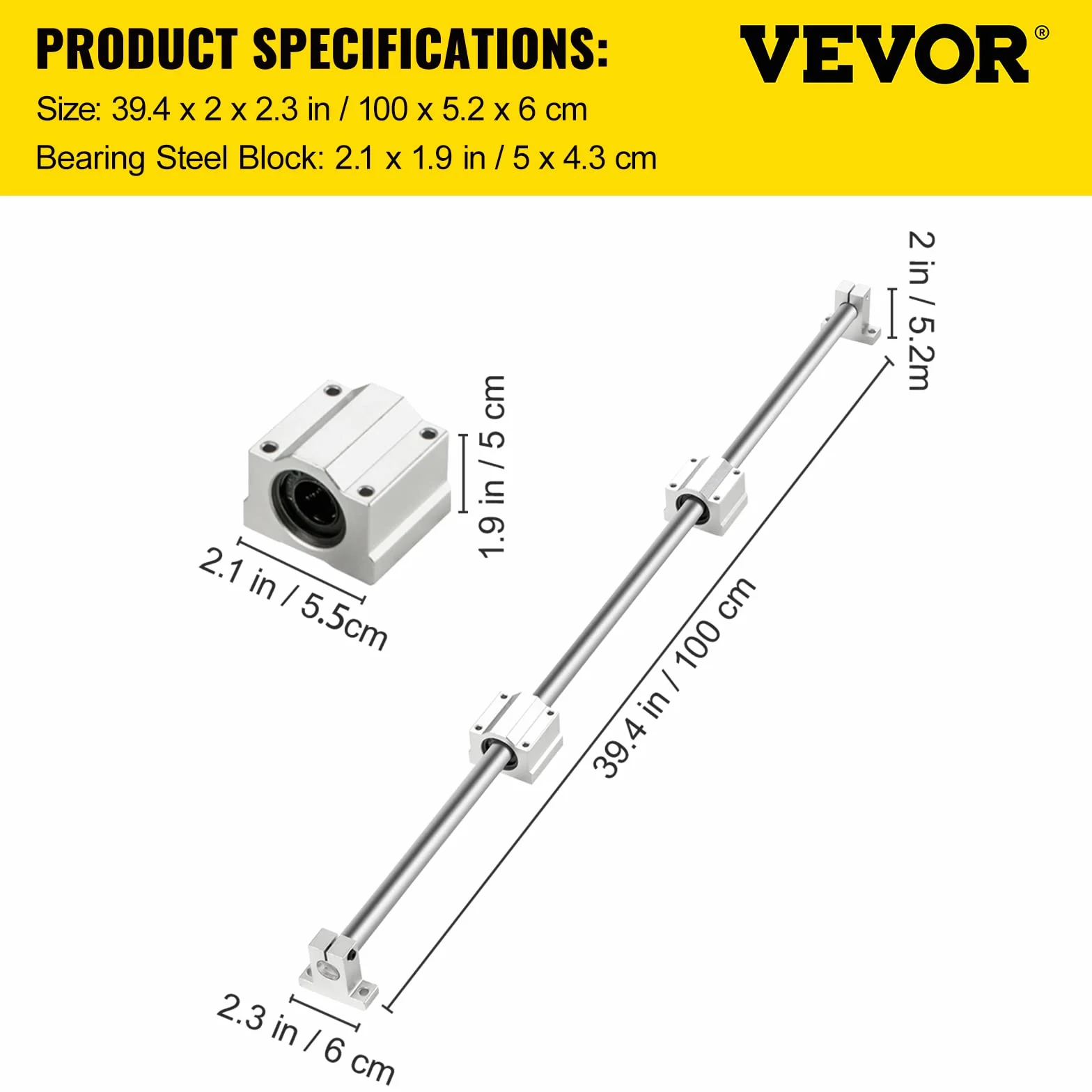 VEVOR Zestaw szyn liniowych SFC20 1000 mm, 2 szyny prowadzące 39,4"/1000 mm SFC20, 4 bloki przesuwne SC20, 4 szyny liniowe i zestaw łożysk do maszyn