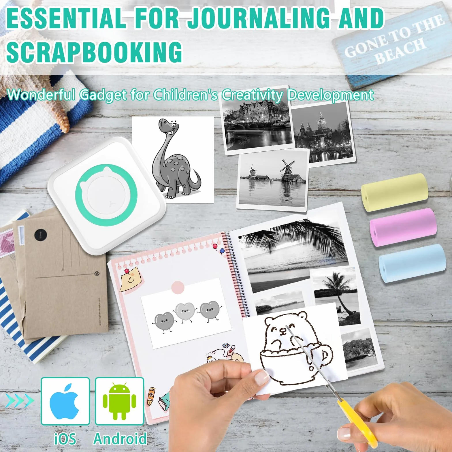 Mini drukarka do smartfona, drukarka fotograficzna do smartfona, przenośna drukarka termiczna Kompatybilna z systemem iOS i Android, bezprzewodowa kieszonkowa termiczna drukarka etykiet Bluetooth