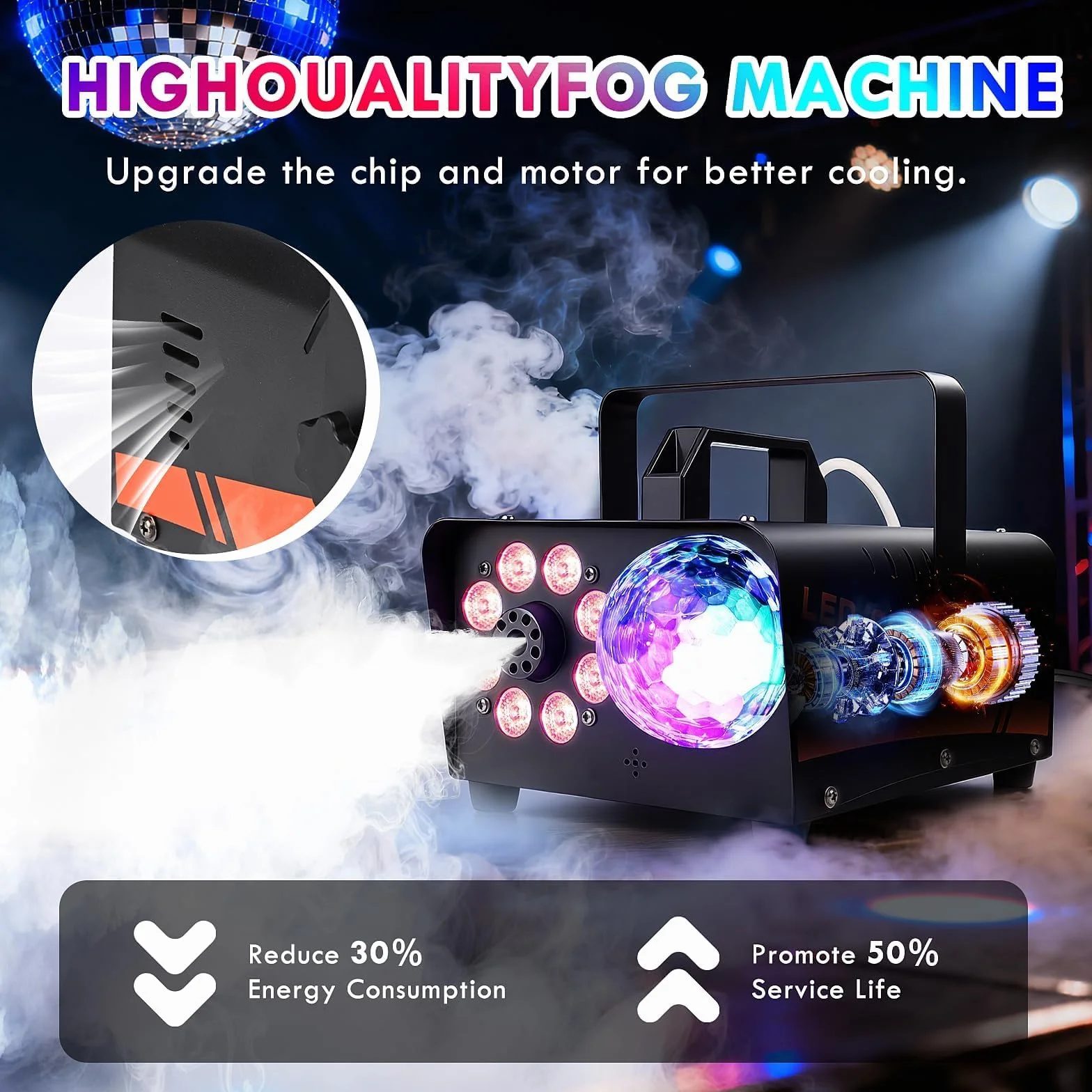 Wytwornica Dymu 600W 3000 CFM LED RGB 13 Kolorów z Pilotem Przewodowym i Bezprzewodowym