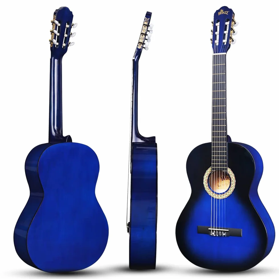 Winzz Z 80 cm gitara klasyczna 4/4 rozmiar dla dorosłych dzieci zestaw dla początkujących, blueburst