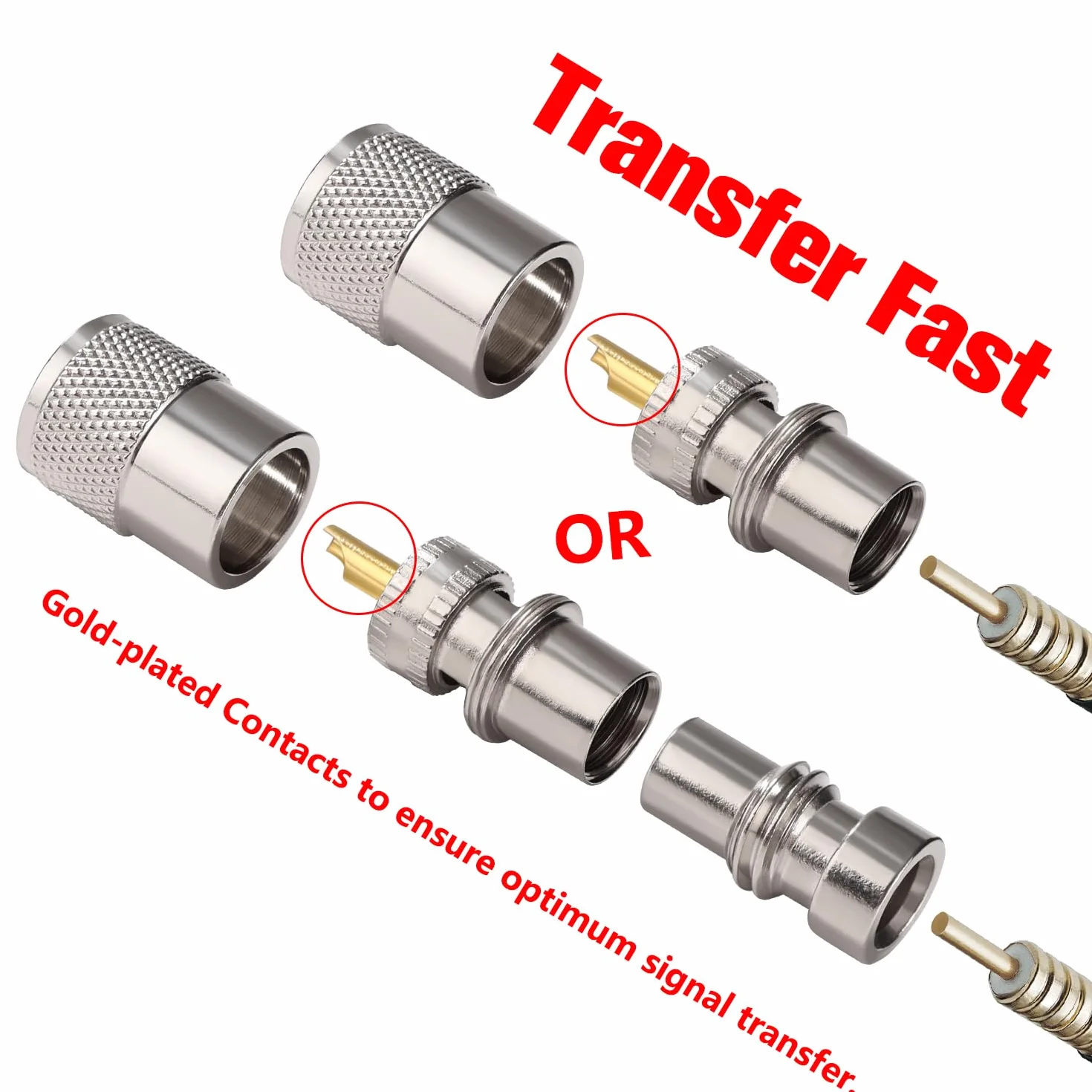 YIXISI 3 Sztuk Złącze Męskie Lutowane UHF/PL-259 z Reduktorem, 50ohm Adapter RF o Niskiej Stracie do Kabla Koncentrycznego RG8x, RG8, RG59, LMR-400, RG-213, Kompatybilny z Anteną Radiową CB Ham