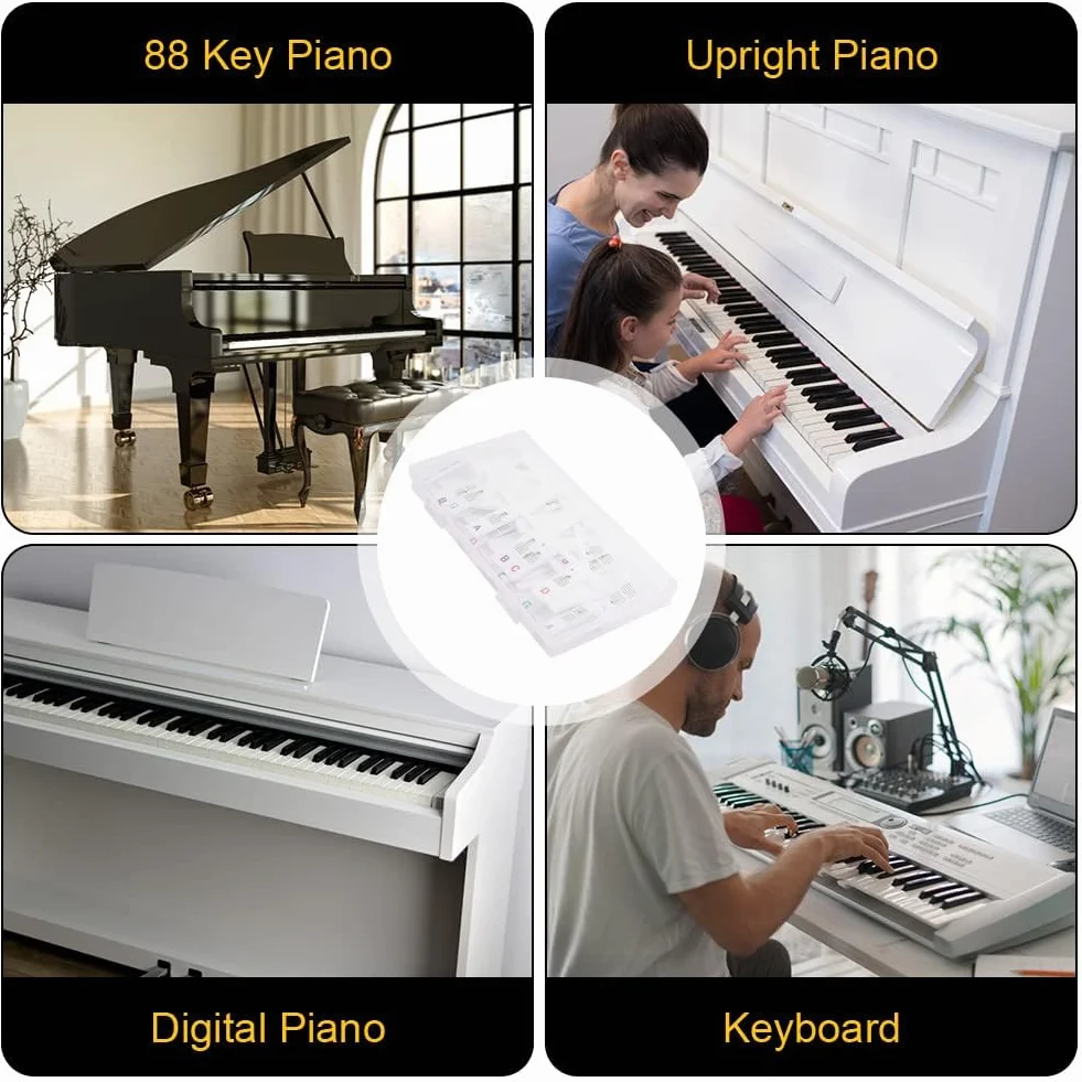 URAQT Silikonowe naklejki fortepianowe wielokrotnego użytku, 88 kluczowych naklejek na klawiaturę fortepianową, zdejmowane naklejki na fortepian, naklejka na fortepian dla dzieci (kolorowe)