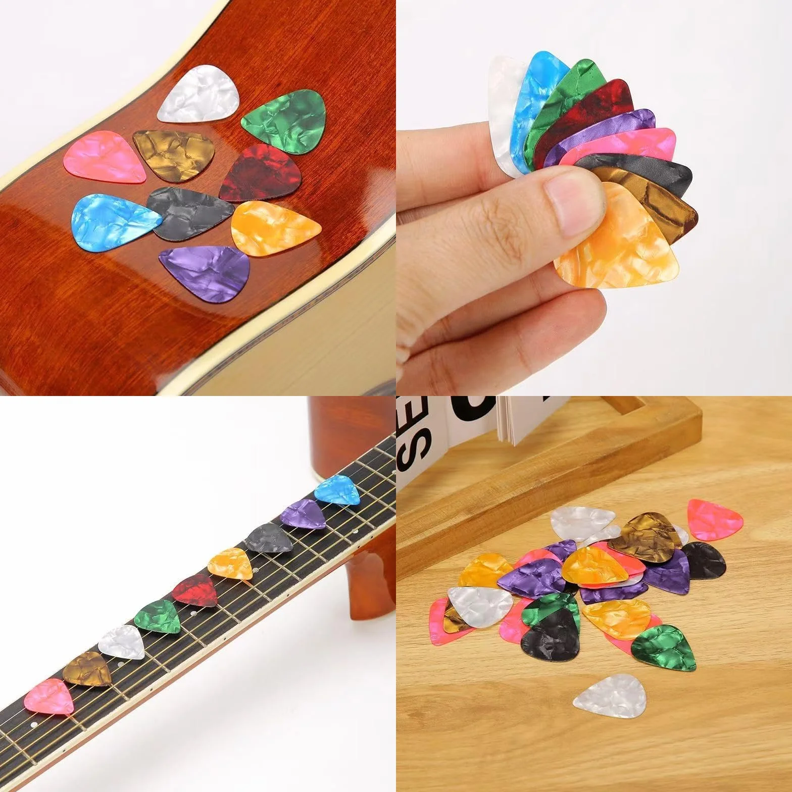 60 kolorowych celuloidowych kostek gitarowych z pudełkiem do przechowywania, 3 różne grubości kostki do gitary akustycznej, gitary elektrycznej, ukulele (0,46 mm, 0,71 mm, 0,96 mm), losowe kolory