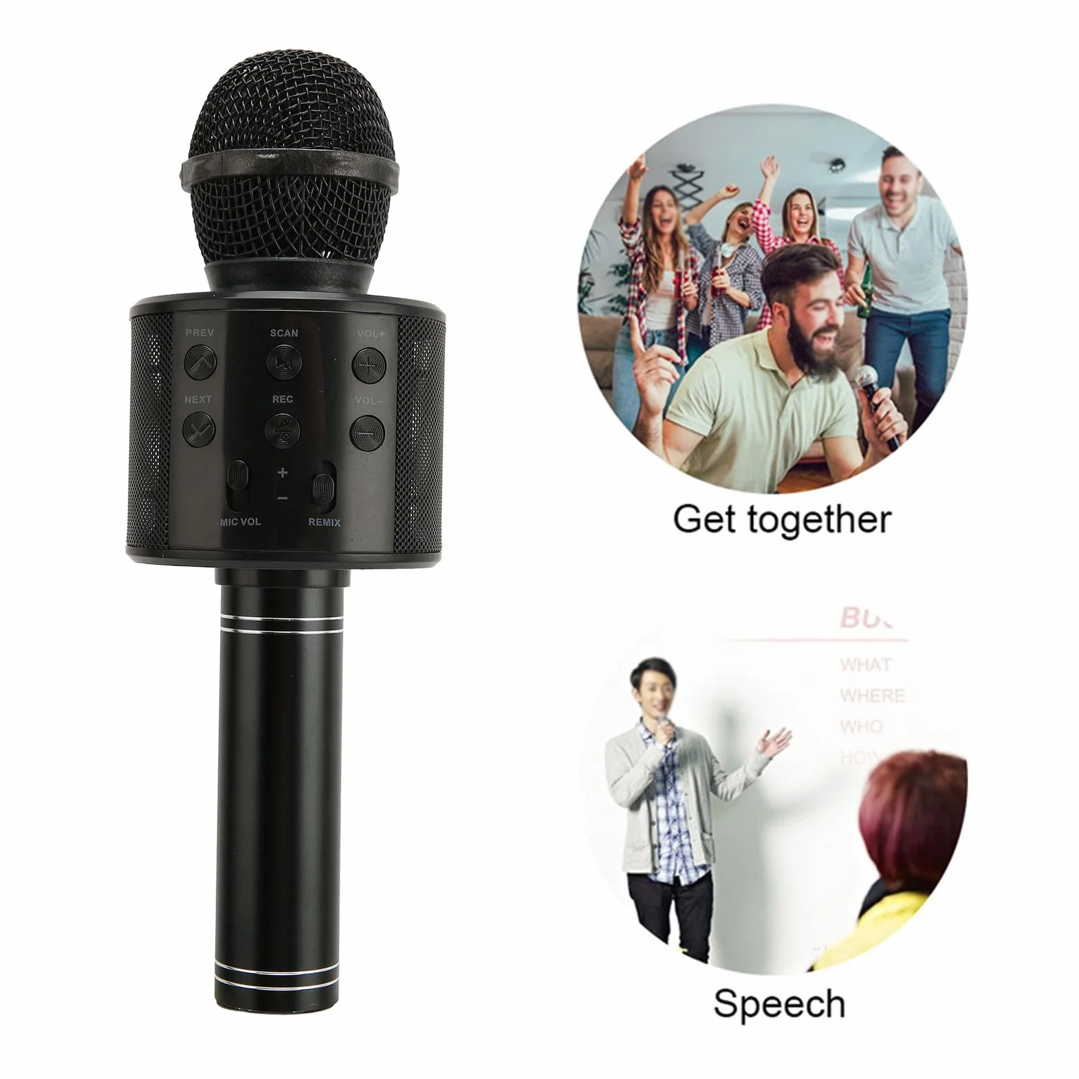 Bezprzewodowy Mikrofon do Karaoke Bluetooth, Przenośny Ręczny Głośnik z Mikrofonem 4 w 1, Stereofoniczna Maszyna do Karaoke dla Dzieci i Dorosłych, Prezenty Urodzinowe i świąteczne (Czarny)