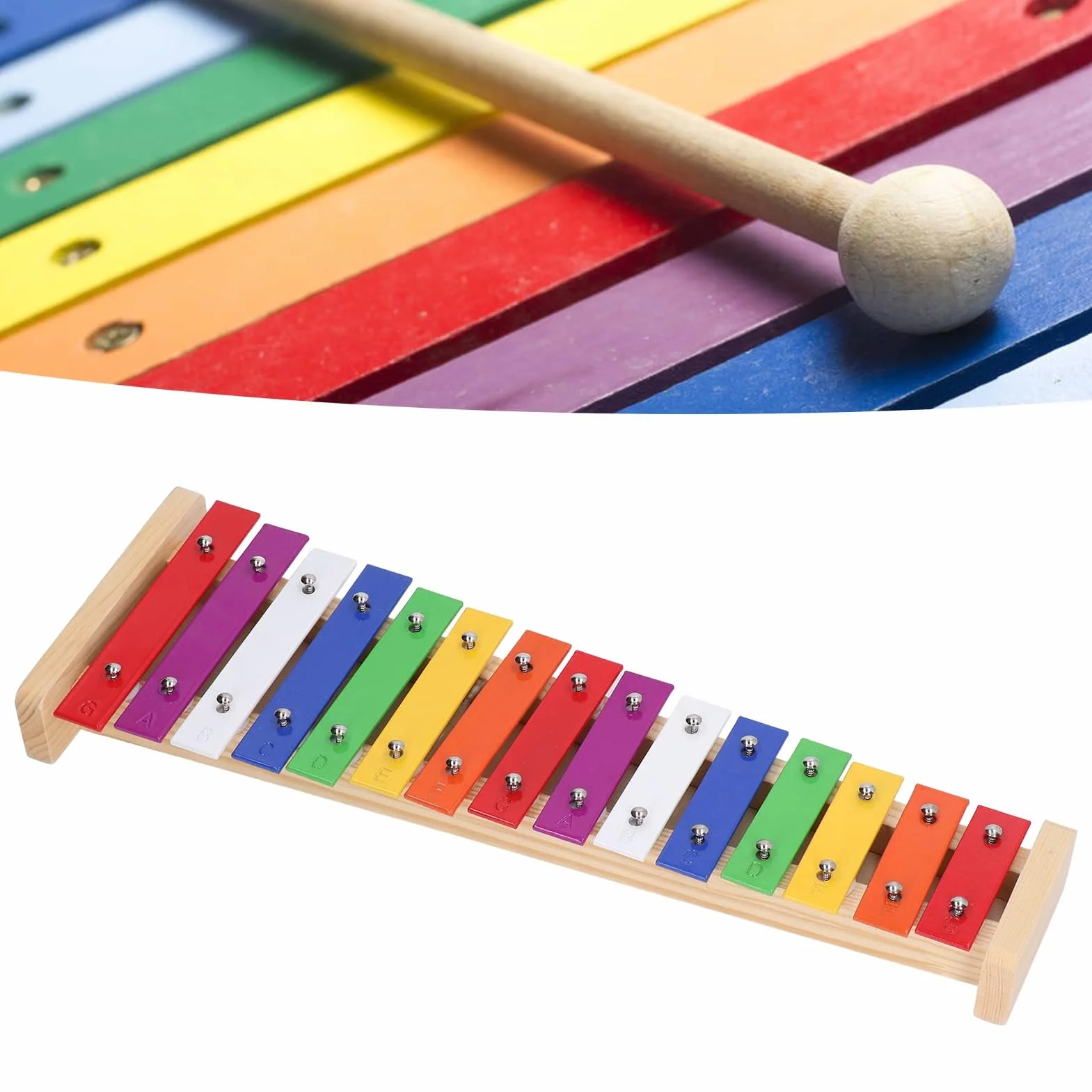 VGEBY 15 nut ksylofon, 15 kluczowych notatek ksylofonowych edukacyjnych glockenspiel instrument ksylofonowy z 2 młotkami dla dzieci