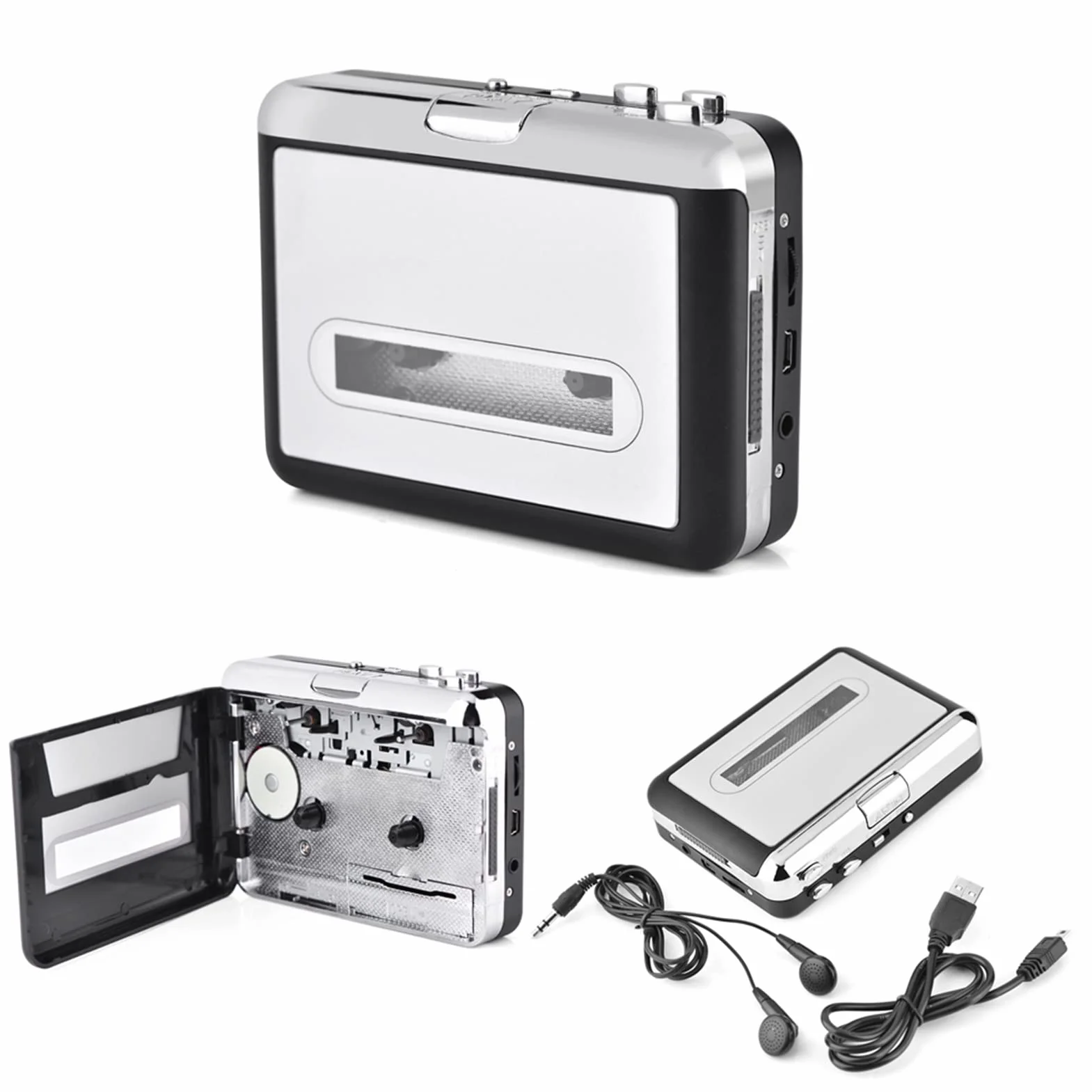 Konwerter Kasetowy USB na MP3 CD, Odtwarzacz Muzyki Przenośny ze Słuchawkami